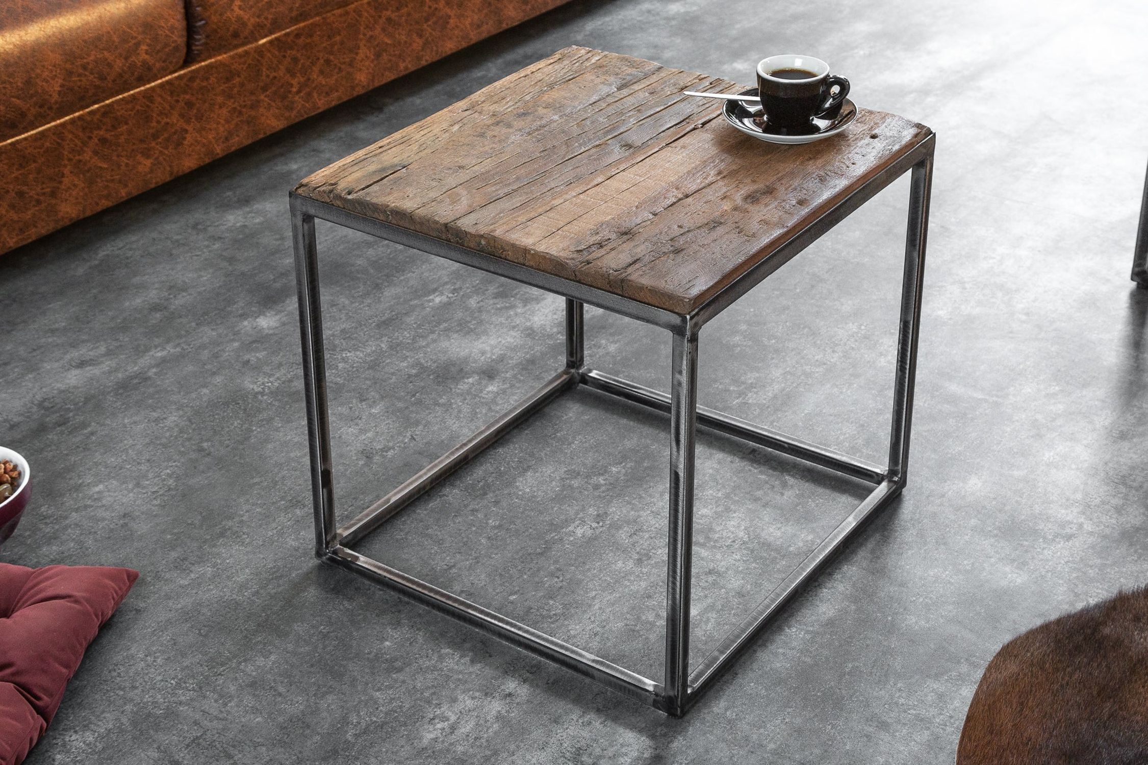 Beistelltisch Recyceltes Holz Metall 40x40 cm Handarbeit