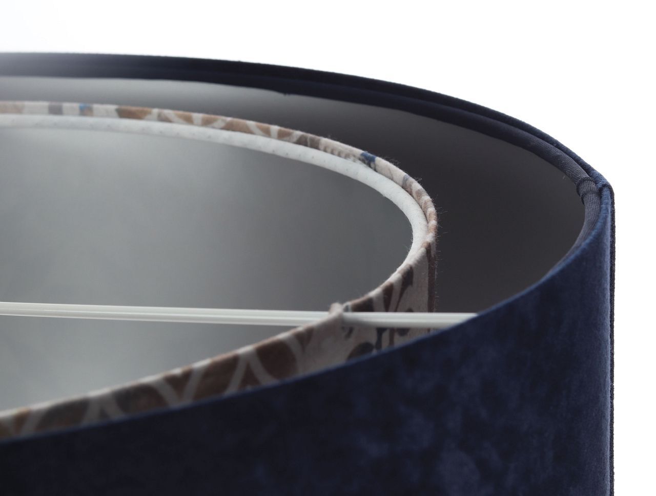 Hängeleuchte Stoff D: 50 cm Velours Optik Blau Beige Silber