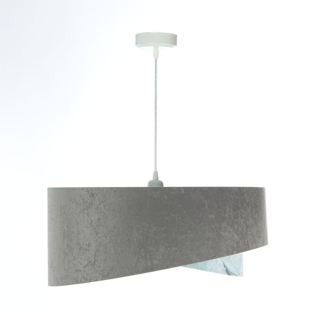 Pendelleuchte Stoffschirm Ø 50 cm rund Grau Hellblau Silber