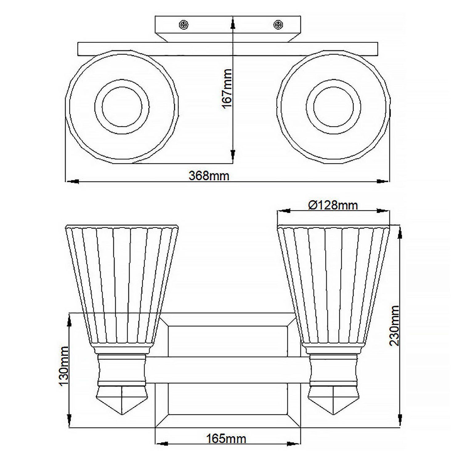 LED Badezimmerlampe Wand IP44 36,8 cm breit Glas Metall CAD-Diagramm, Diagramm