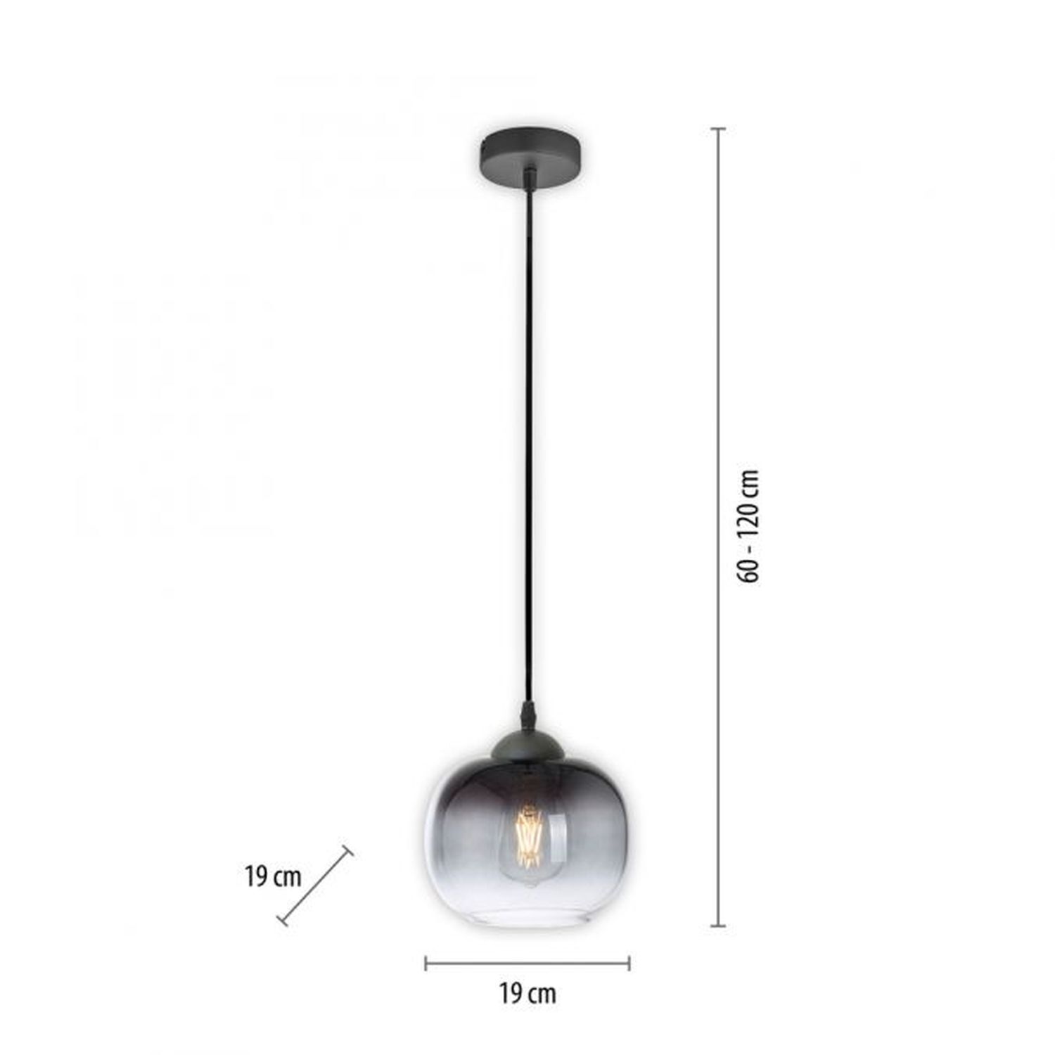 Hängelampe Glasschirm Rauchgrau Schwarz E27 Ø19 cm rund