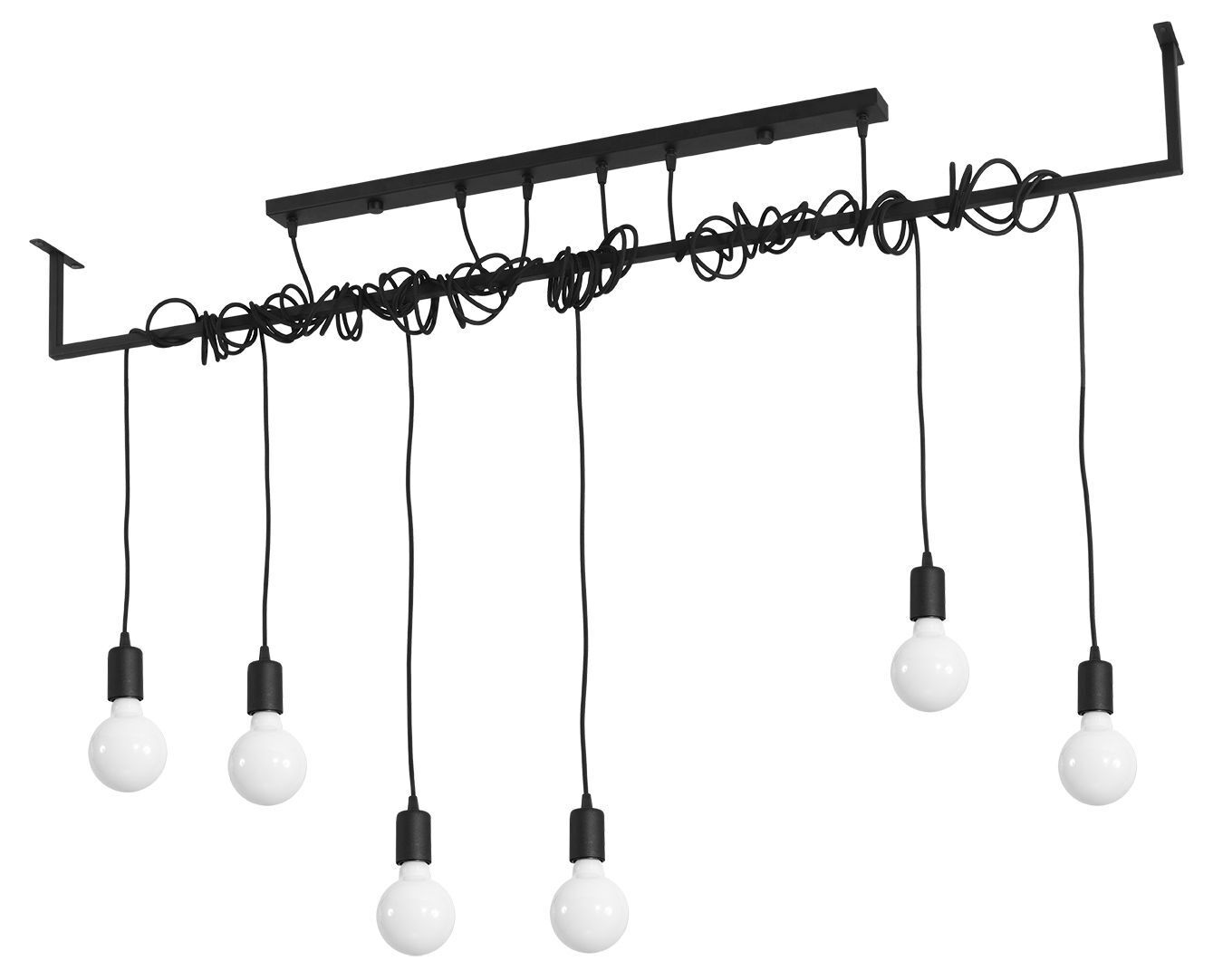 Hängelampe groß 150 cm 6 Pendel verstellbar Schwarz E27
