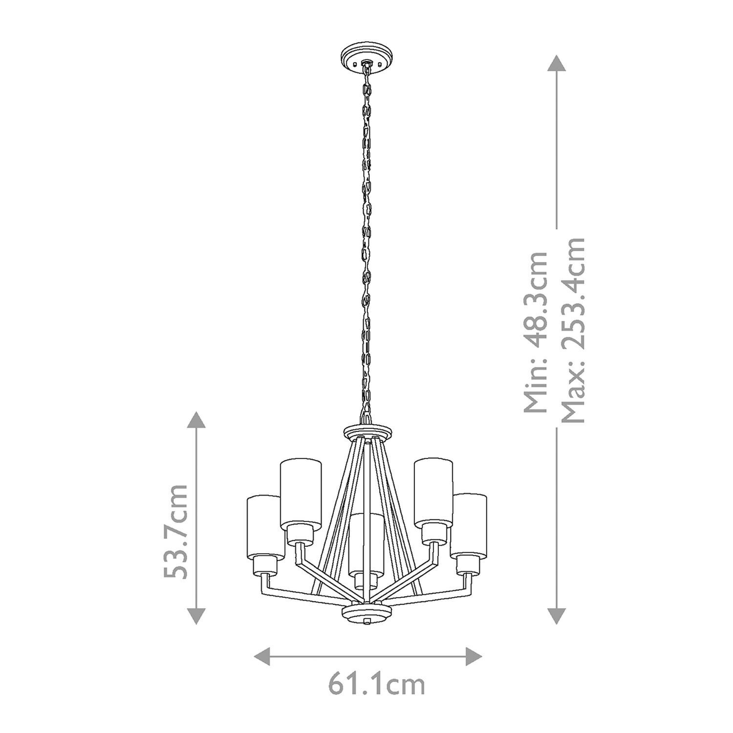 Kronleuchter E27 61,1 cm breit in Messing aus Metall Glas