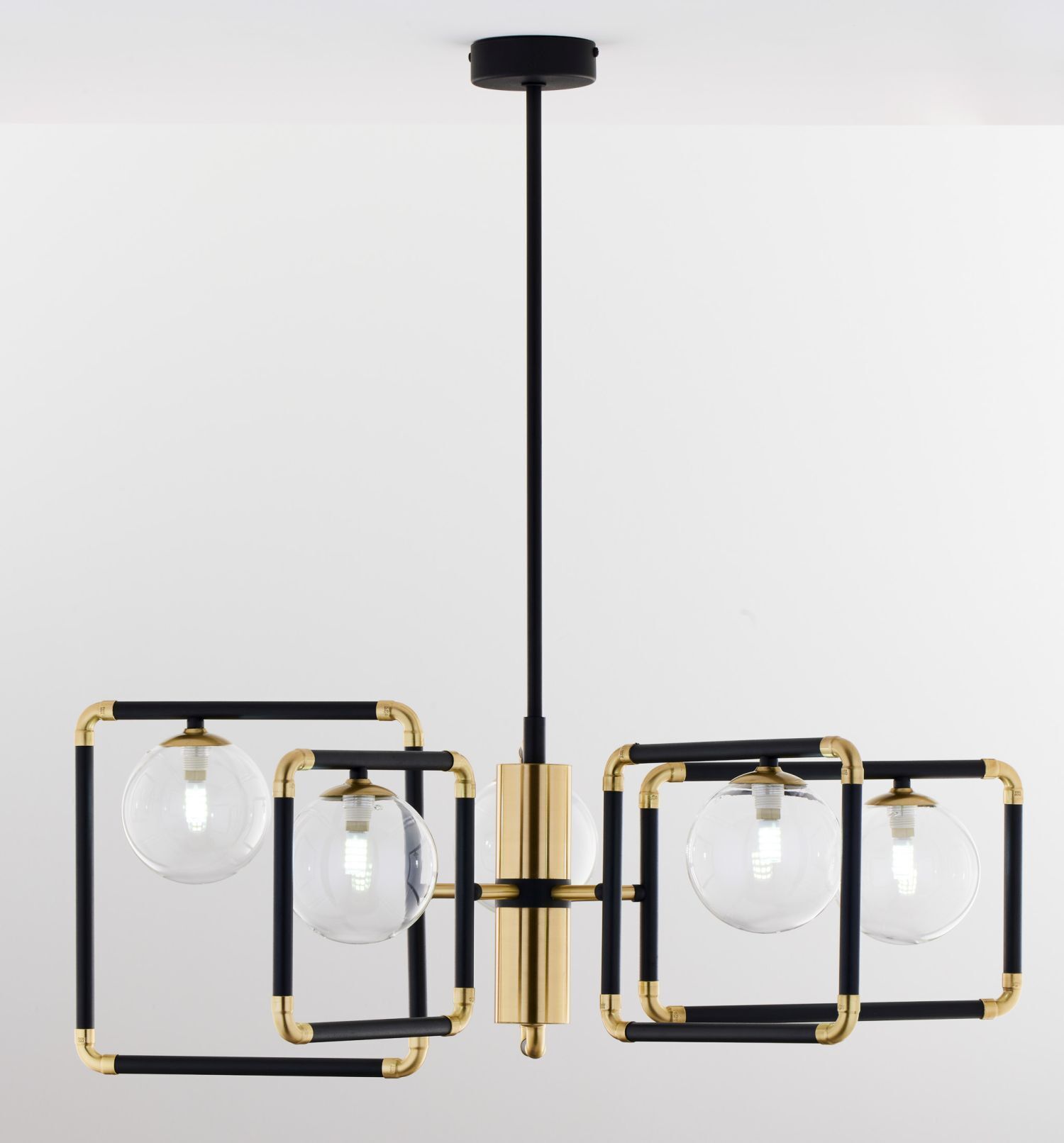 XXL Deckenleuchte Metall Glas Schwarz Gold 83 cm 4-flmg