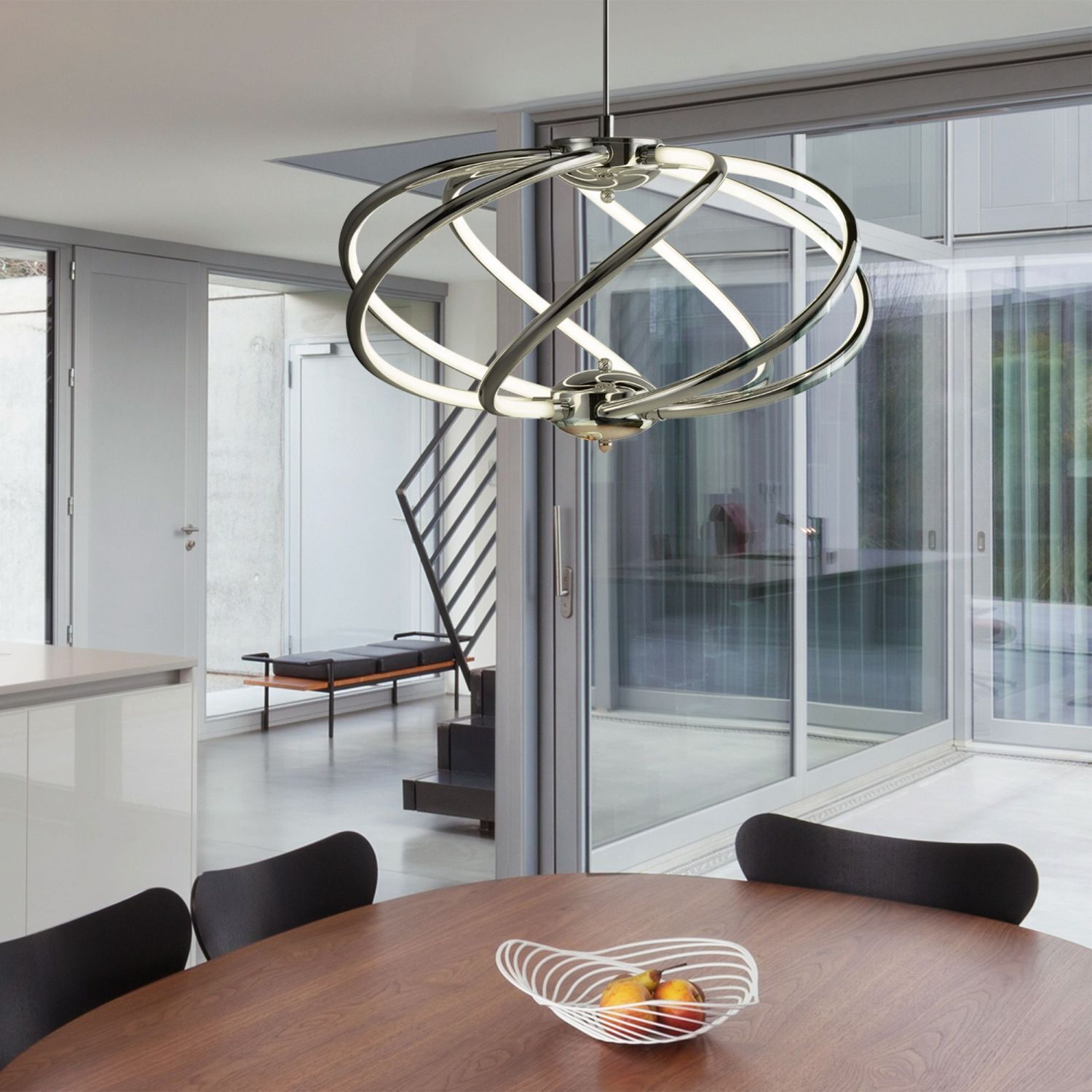 LED Hängelampe Metall D: 51 cm Chrom Weiß 3000 K 2417 lm