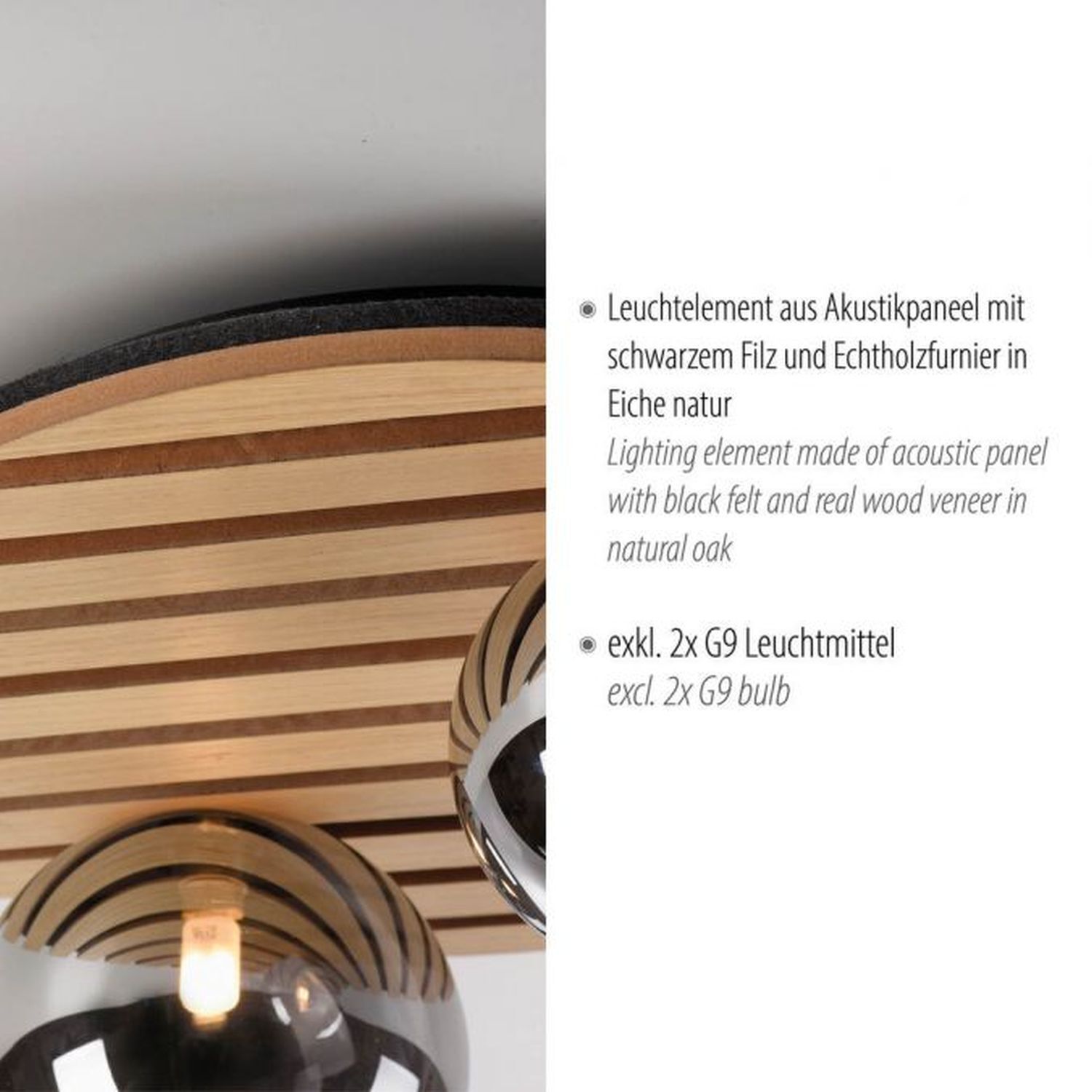 Wohnliche Deckenlampe Glaskugeln Holz G9 Ø38,5 cm Natur