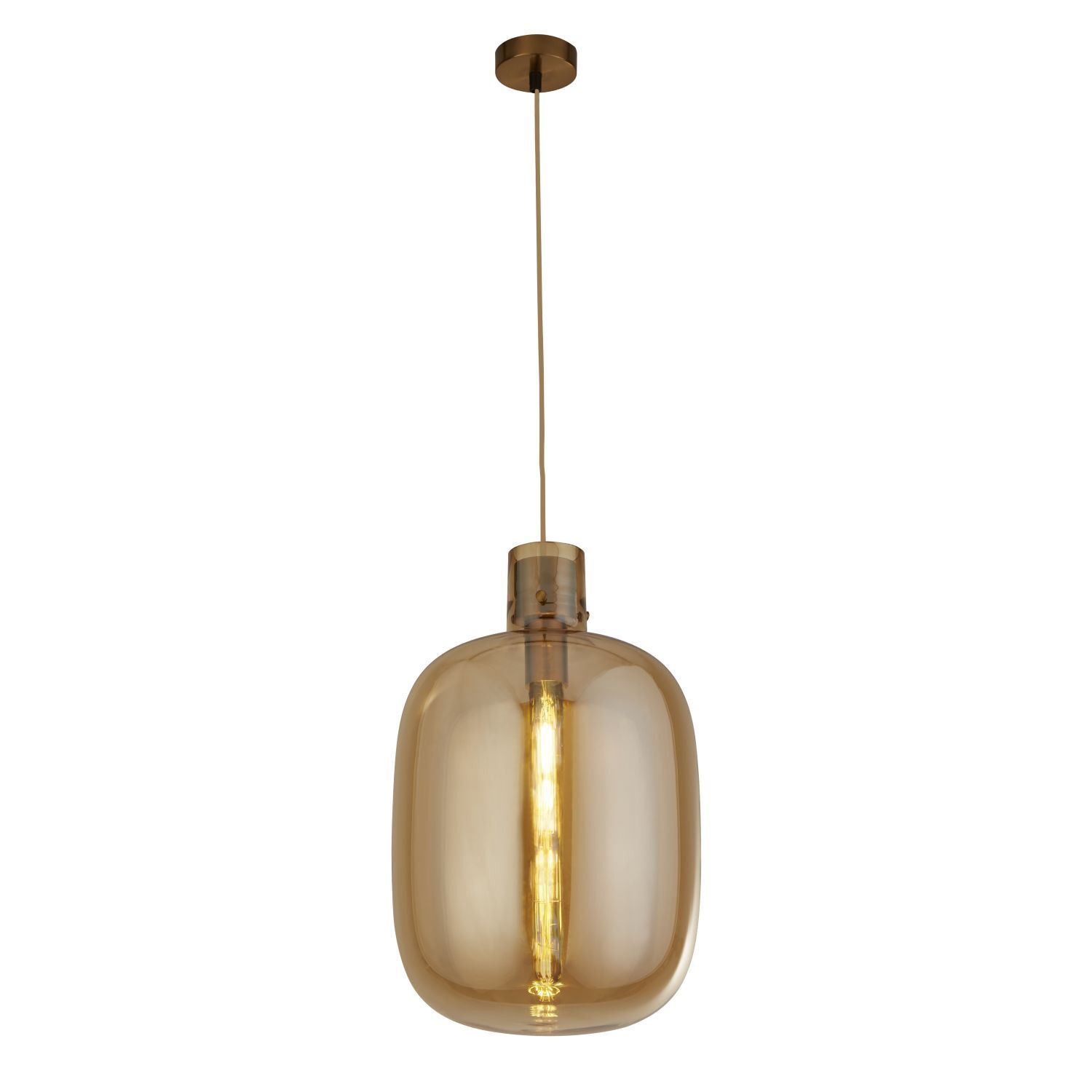 Pendelleuchte Glas D: 30 cm in Messing Bernstein E27 REAGAN