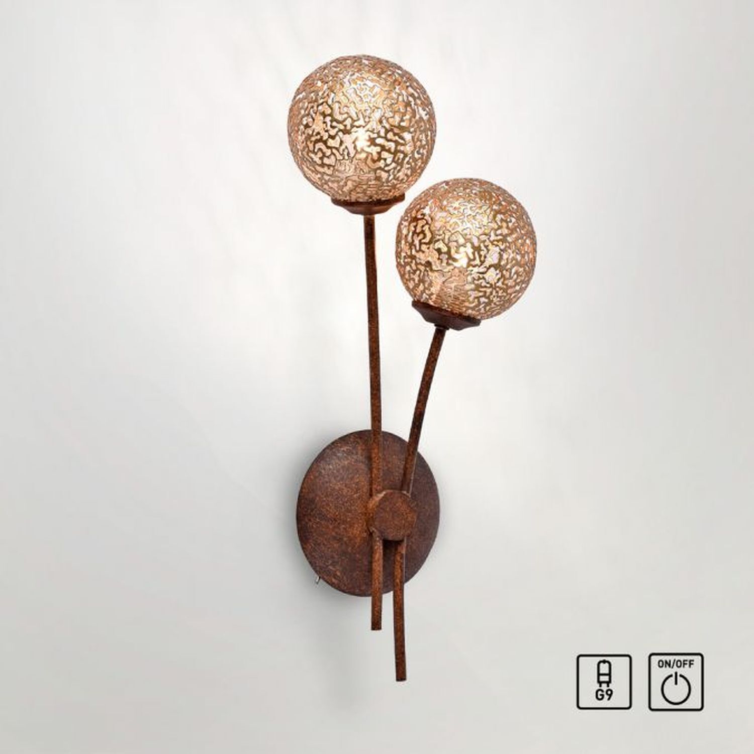 Wandleuchte Rustikal Rostbraun Gold H:44 cm G9 2-flmg Bronze, Lampe, Kunst, Kunsthandwerk