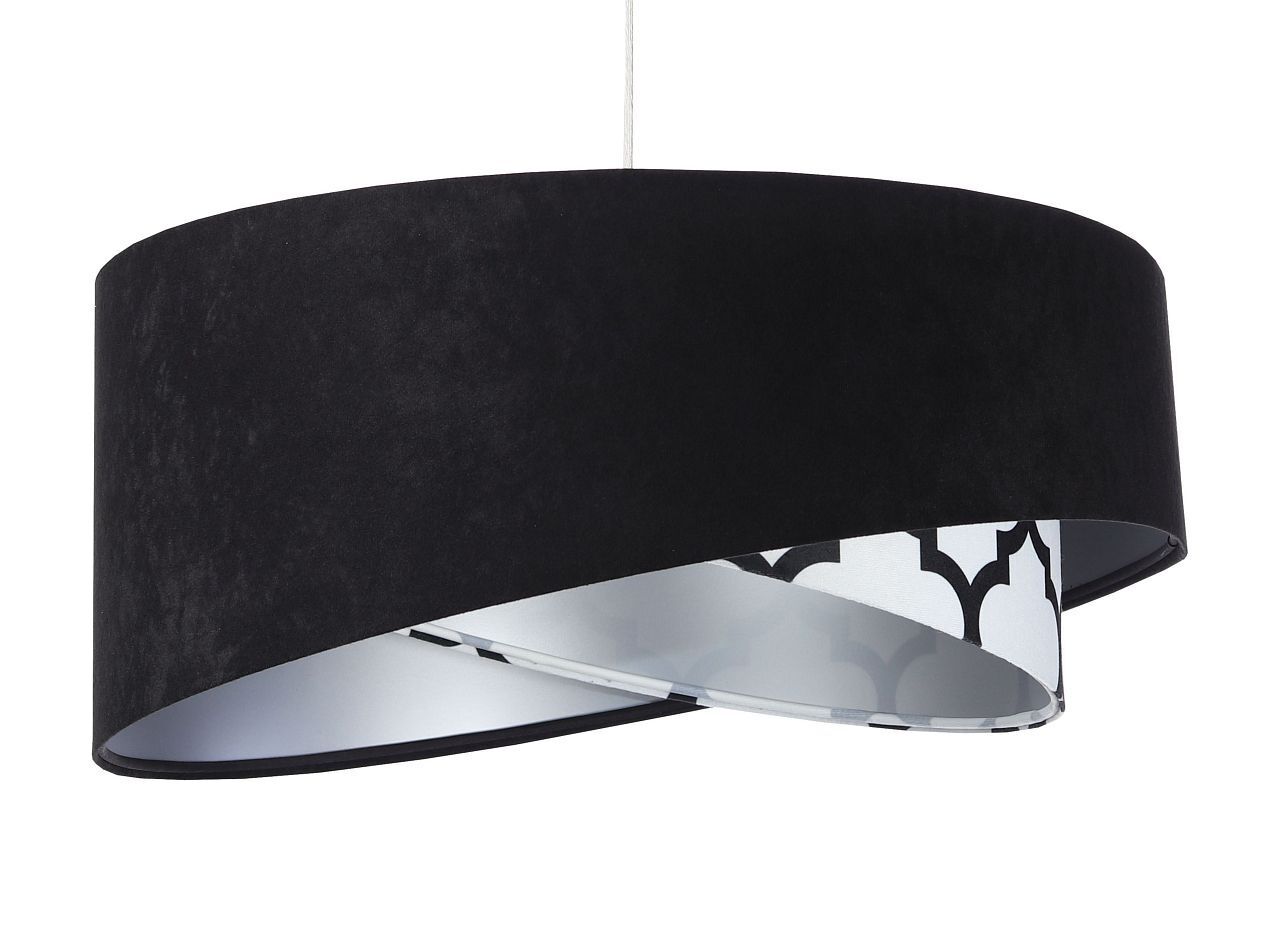 Hängeleuchte rund D: 50 cm Stoff Velours Optik Schwarz Weiß Lampe, Deckenleuchte
