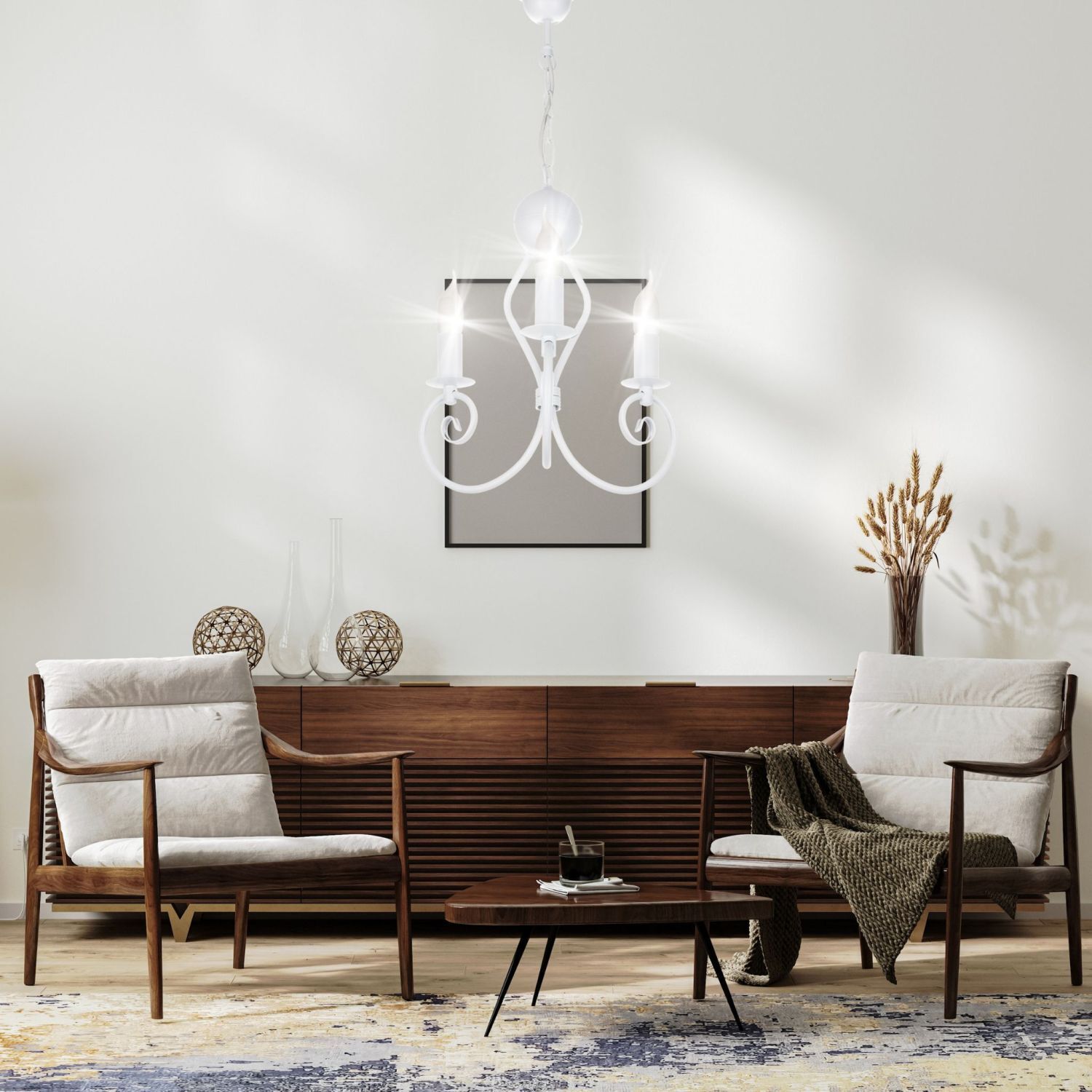 Vintage Kronleuchter Metall Weiß E14 B:36 cm Kerzen Drinnen, Innenarchitektur, Wohnzimmer, Dekoration Ihres Zuhauses, Lampe