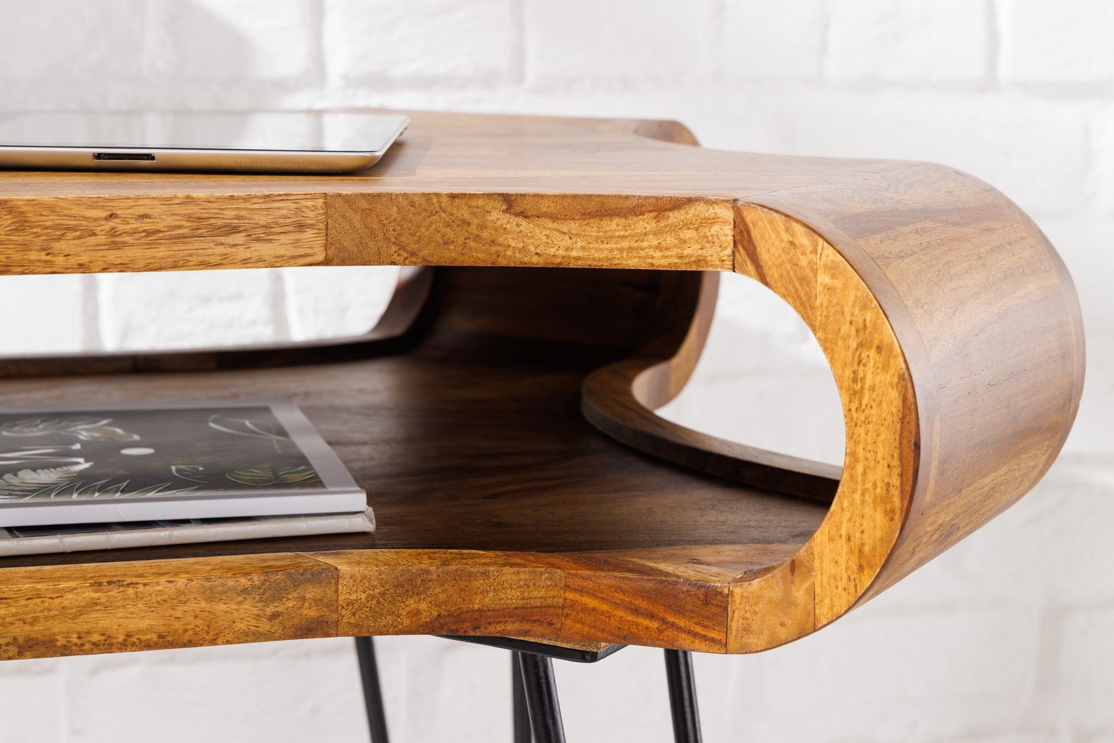 Schreibtisch Sheesham Holz Metall 120 x 78 cm Hartholz, Holz, Gebeiztes Holz, Tabelle, Kaffeetisch