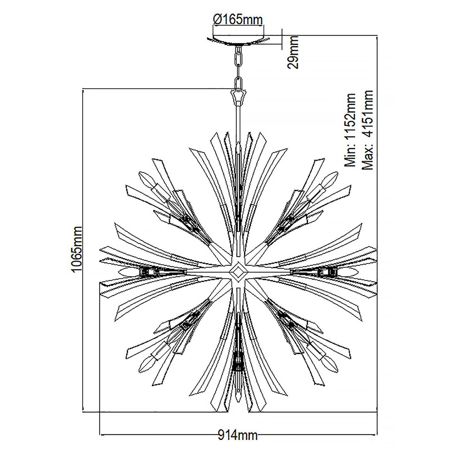 Hängelampe Metall Kristall Ø 91,4 cm groß H: max. 415,1 cm Kronleuchter, Pendelleuchte, Kristallkrone, Verzweigte Arme, Deckenmontage