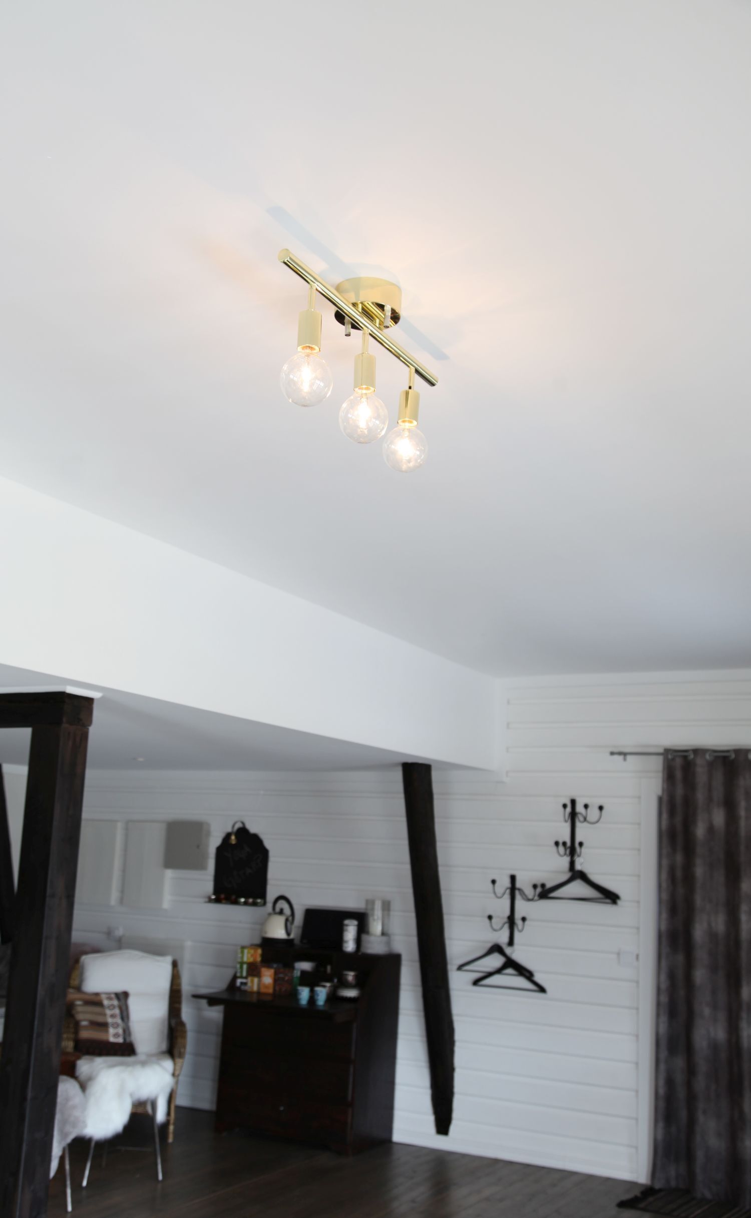 Deckenstrahler Metall 60 cm lang in Messing E27 3-flammig Leuchte, Kronleuchter, Lampe, Tasche, Handtasche