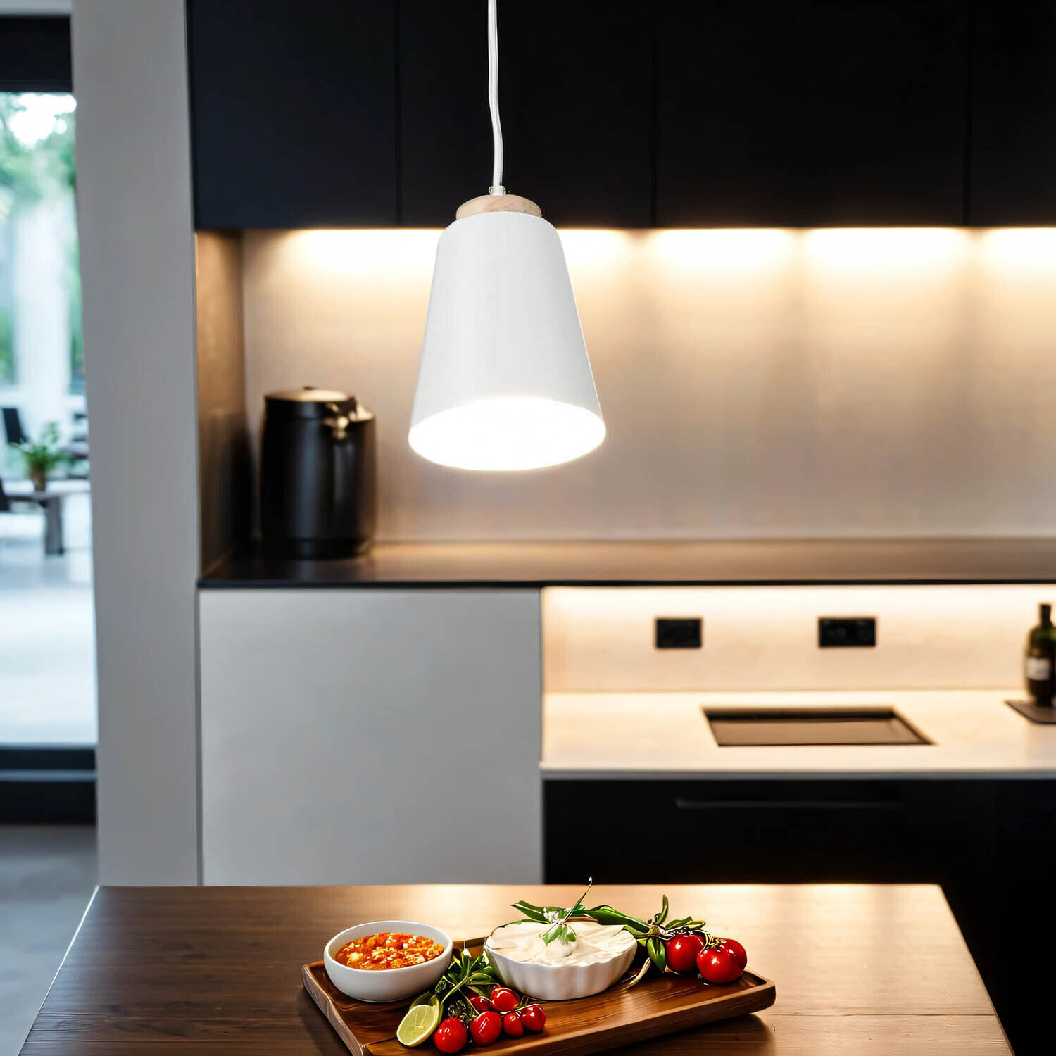 Essen, Präsentation des Essens, Innenarchitektur, Tischplatte, Lampe