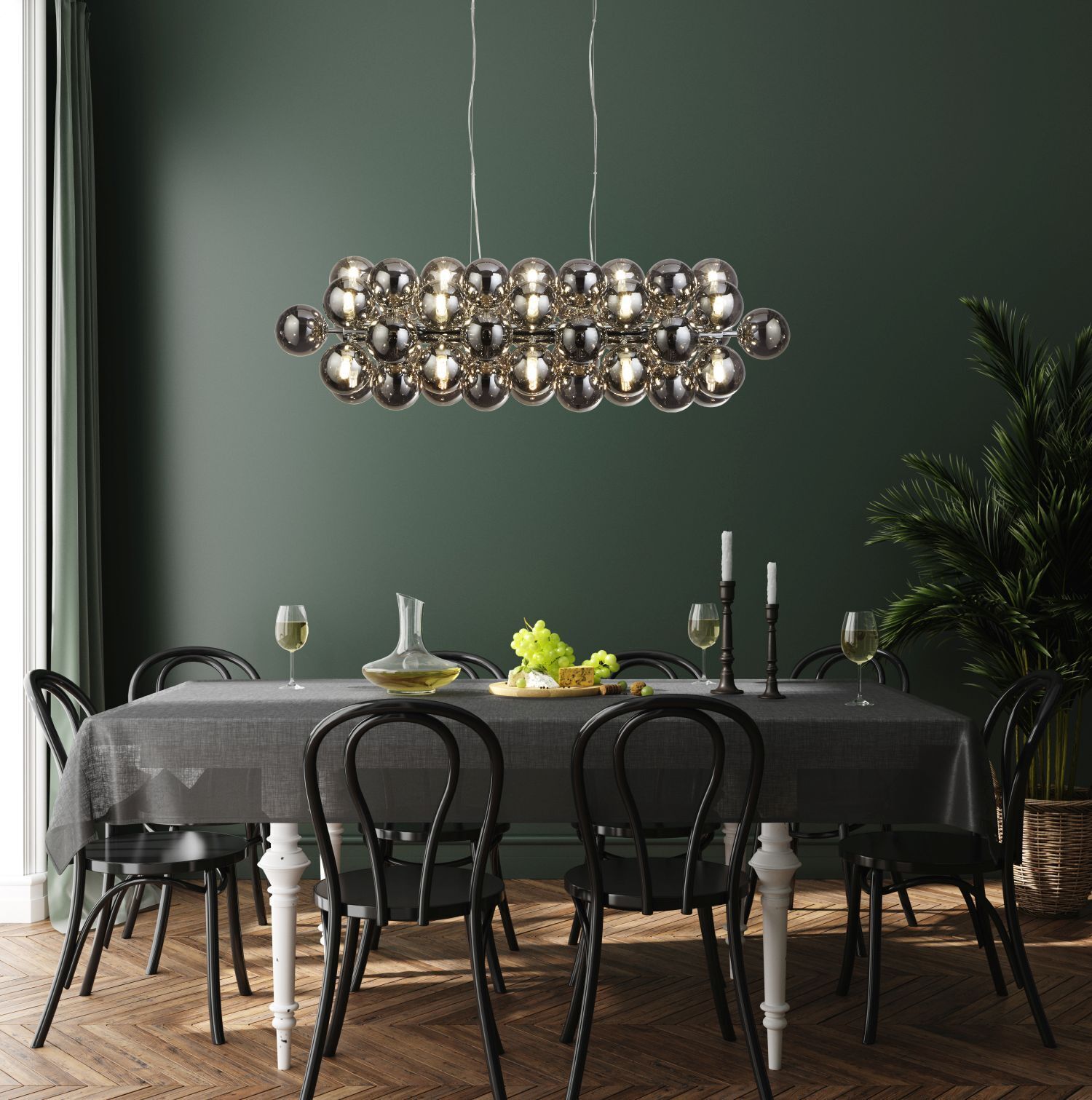 Pendelleuchte groß B: 100 cm 25x G9 Rauchglas Kugelschirme