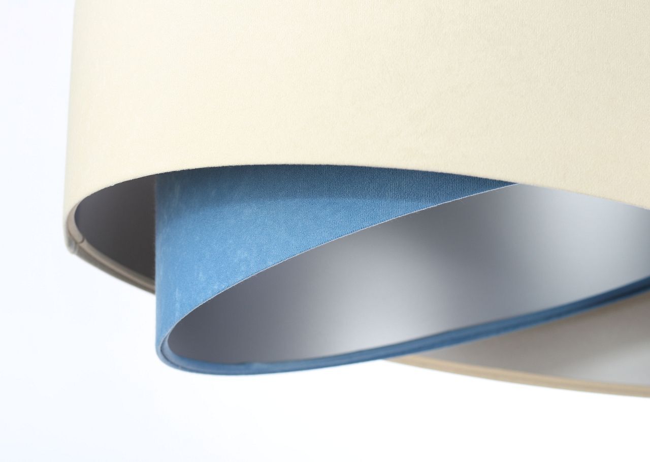 Hängelampe rund D: 50 cm Stoff Creme Blau Silber E27 Modern