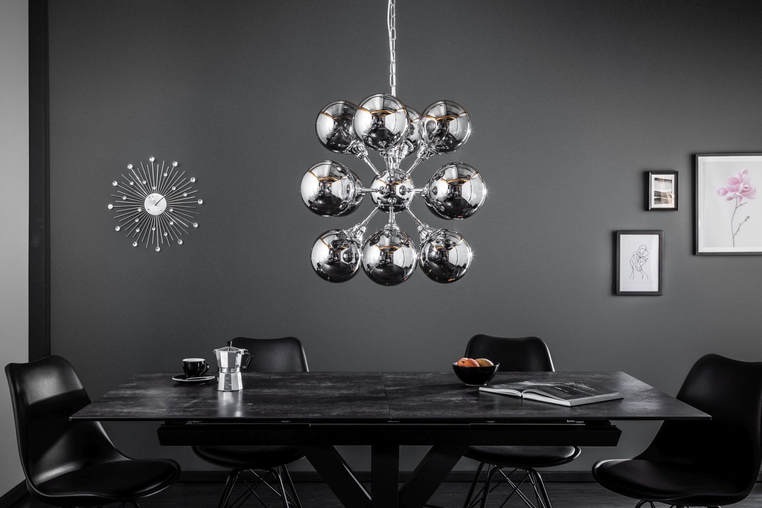 Pendelleuchte Kugel Schirme in Silber Modern Design Esszimmer, Esstisch, Tisch, Kronleuchter, Lampe