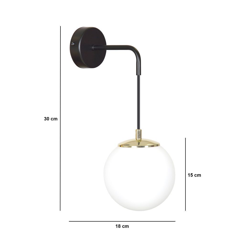 Wandlampe Glas Kugel Schirm Schwarz Weiß Modern E27 Drinnen, Zimmer, Duscharmatur, Leuchte, Lampe