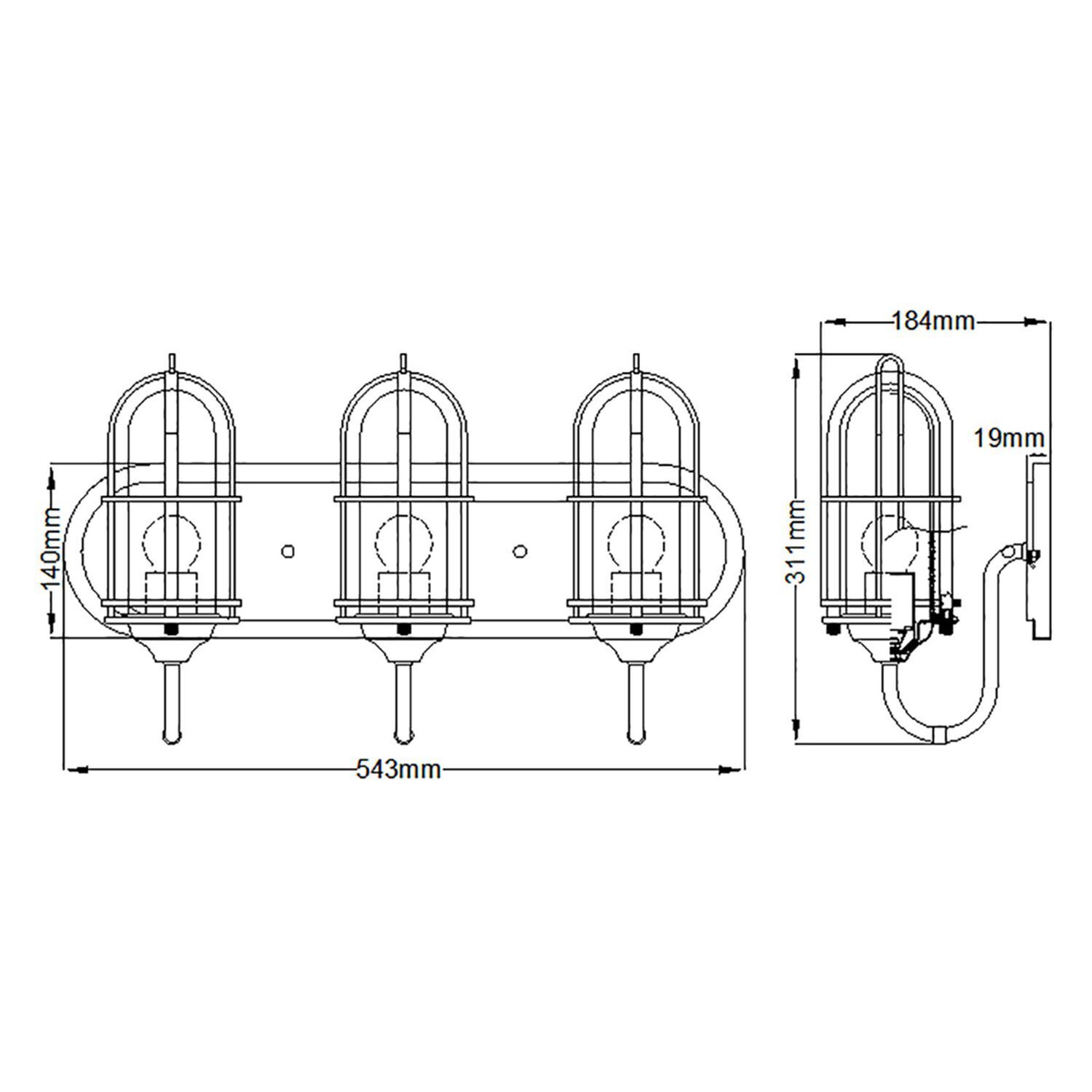 Badezimmerlampe Spiegel Metall Glas E27 IP44 54,3 cm breit