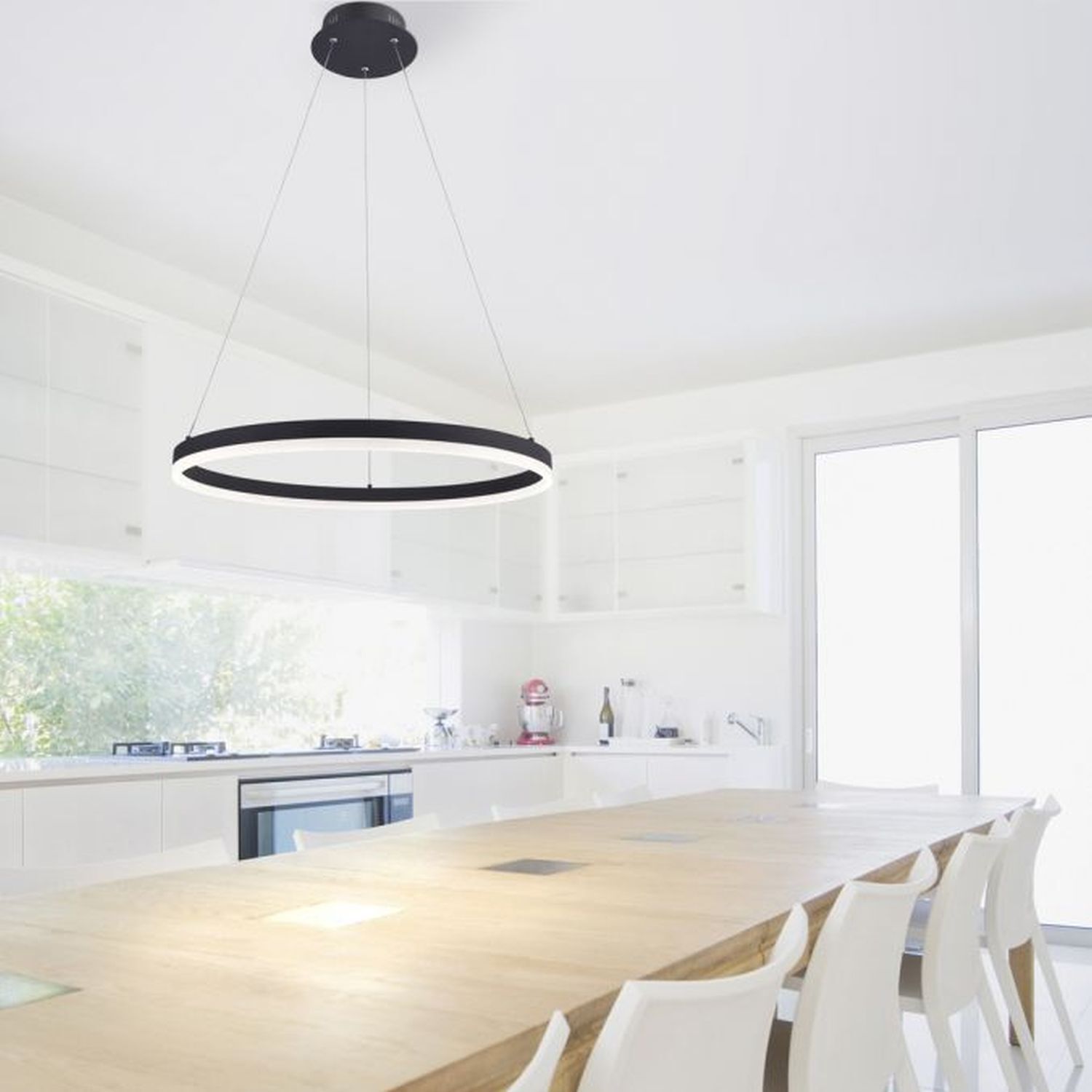 LED Pendelleuchte Anthrazit dimmbar 3000 K Ø60 cm Ring Esszimmer, Esstisch, Tisch, Innenarchitektur, Küche