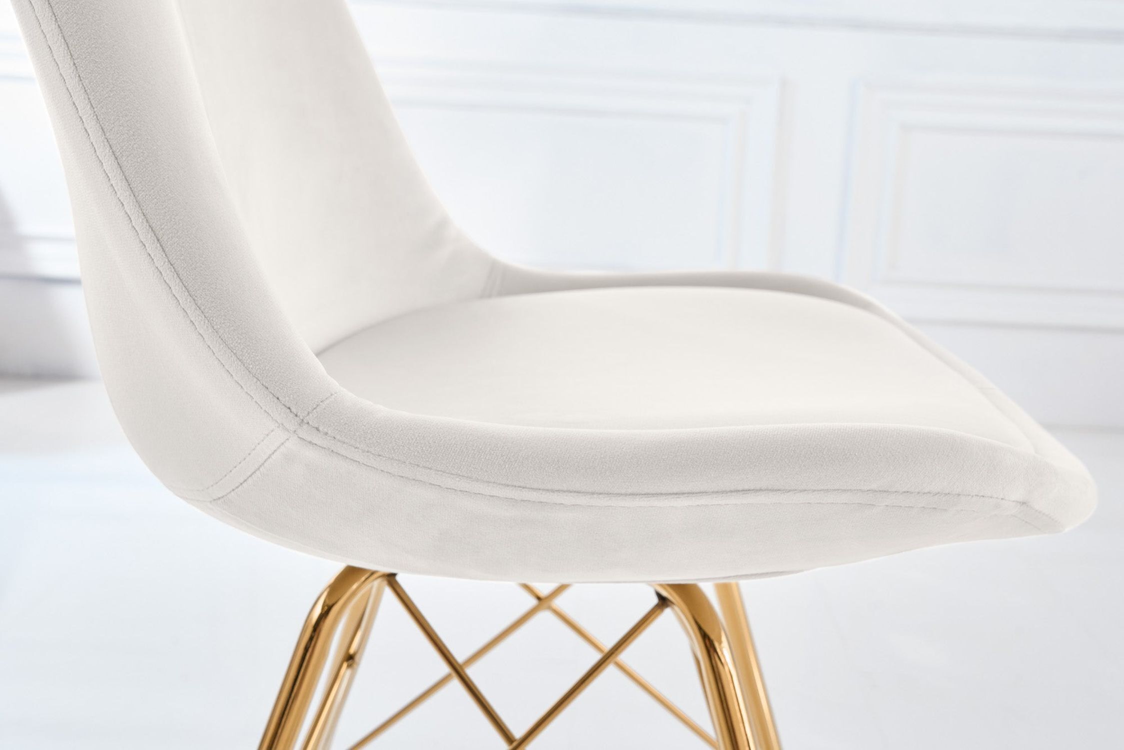 Esstischstuhl Samt Beige Creme Gold Skandinavisch Moebel, Stuhl