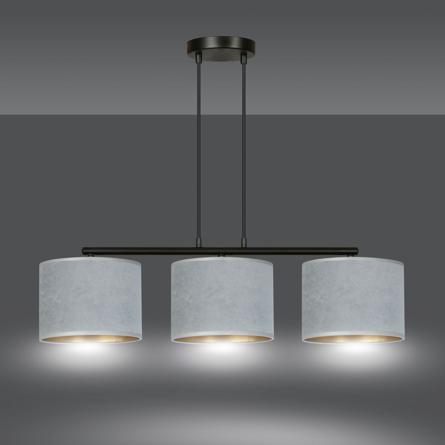 Pendelleuchte Metall Stoff L: 72 cm Schwarz Grau Gold E27