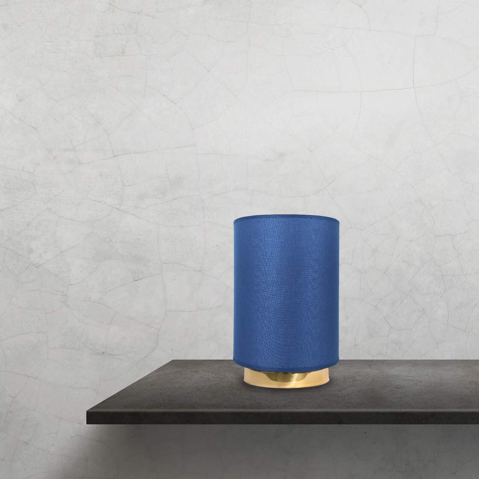 Tischlampe Stoffschirm H: 24 cm Blau Messing massiv E27 Lampe, Zylinder