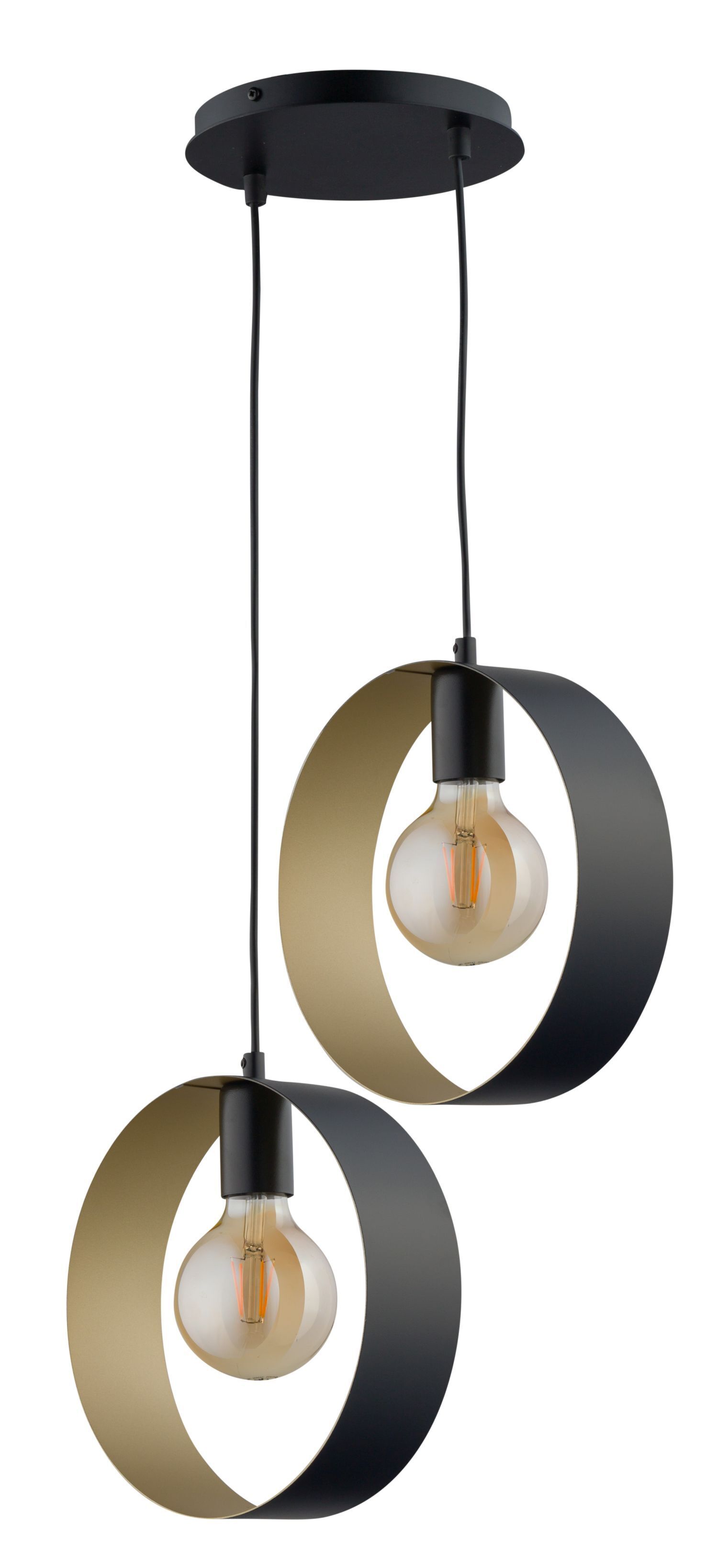 Moderne Hängeleuchte 2-flammig Schwarz Gold E27 L:38 cm