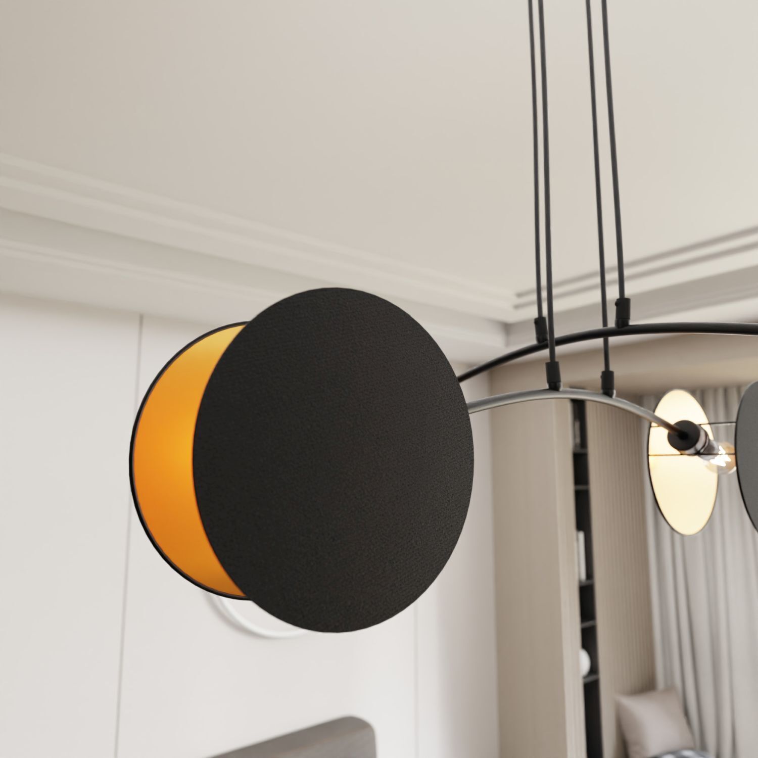Pendelleuchte Schwarz Gold L: 82 cm verstellbar Stoff Metall