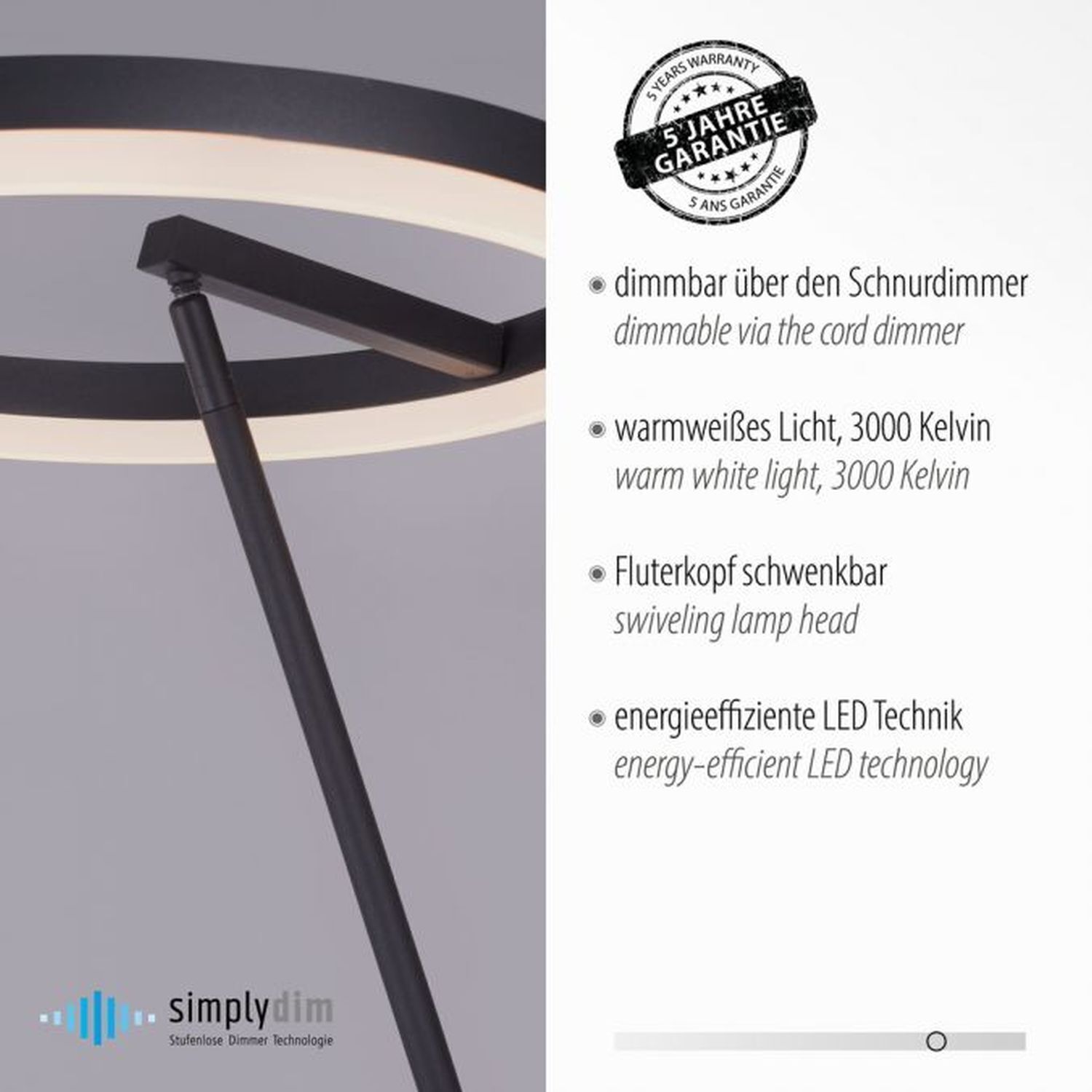 LED Stehlampe Anthrazit dimmbar warmweiß 20 W 215 cm LED Stehlampe Anthrazit dimmbar warmweiß 20 W 215 cm