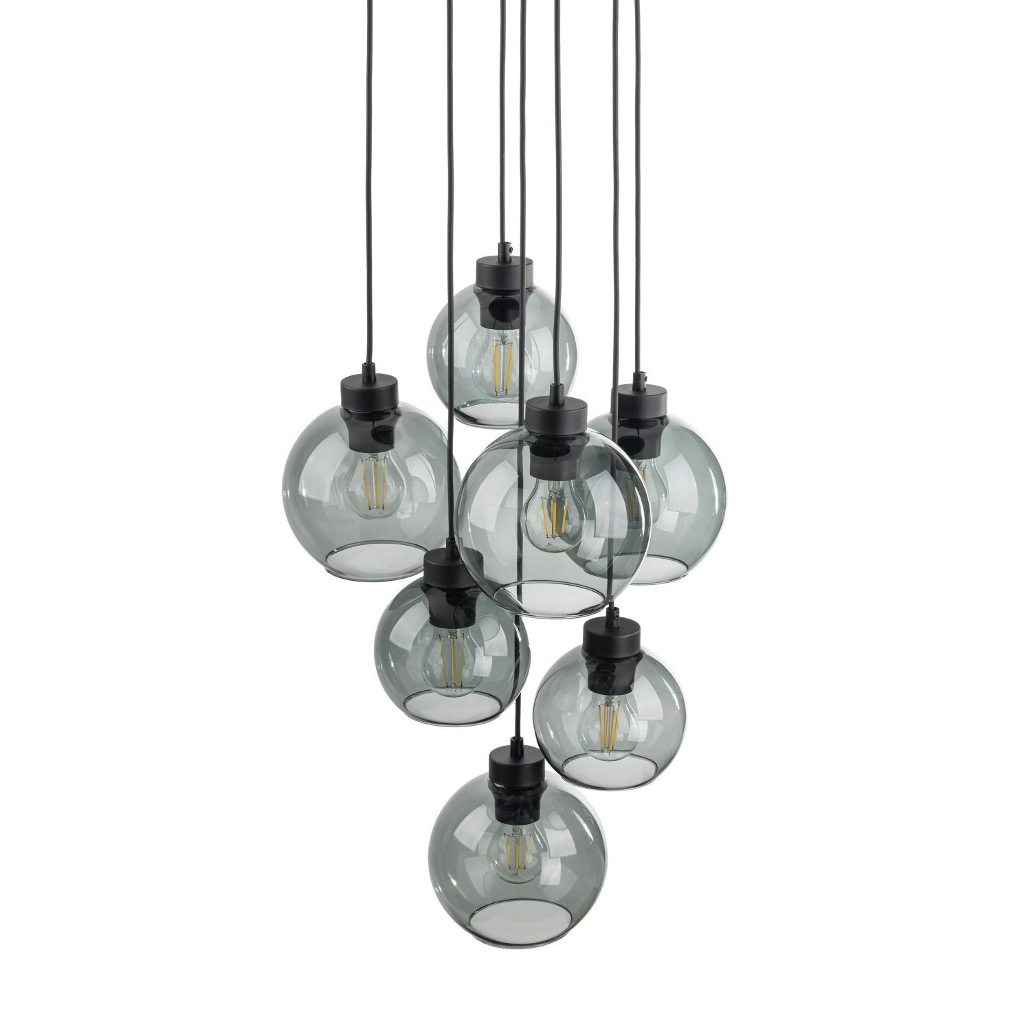 Hängeleuchte Rauchglas 7x E27 verstellbar Kugelschirme