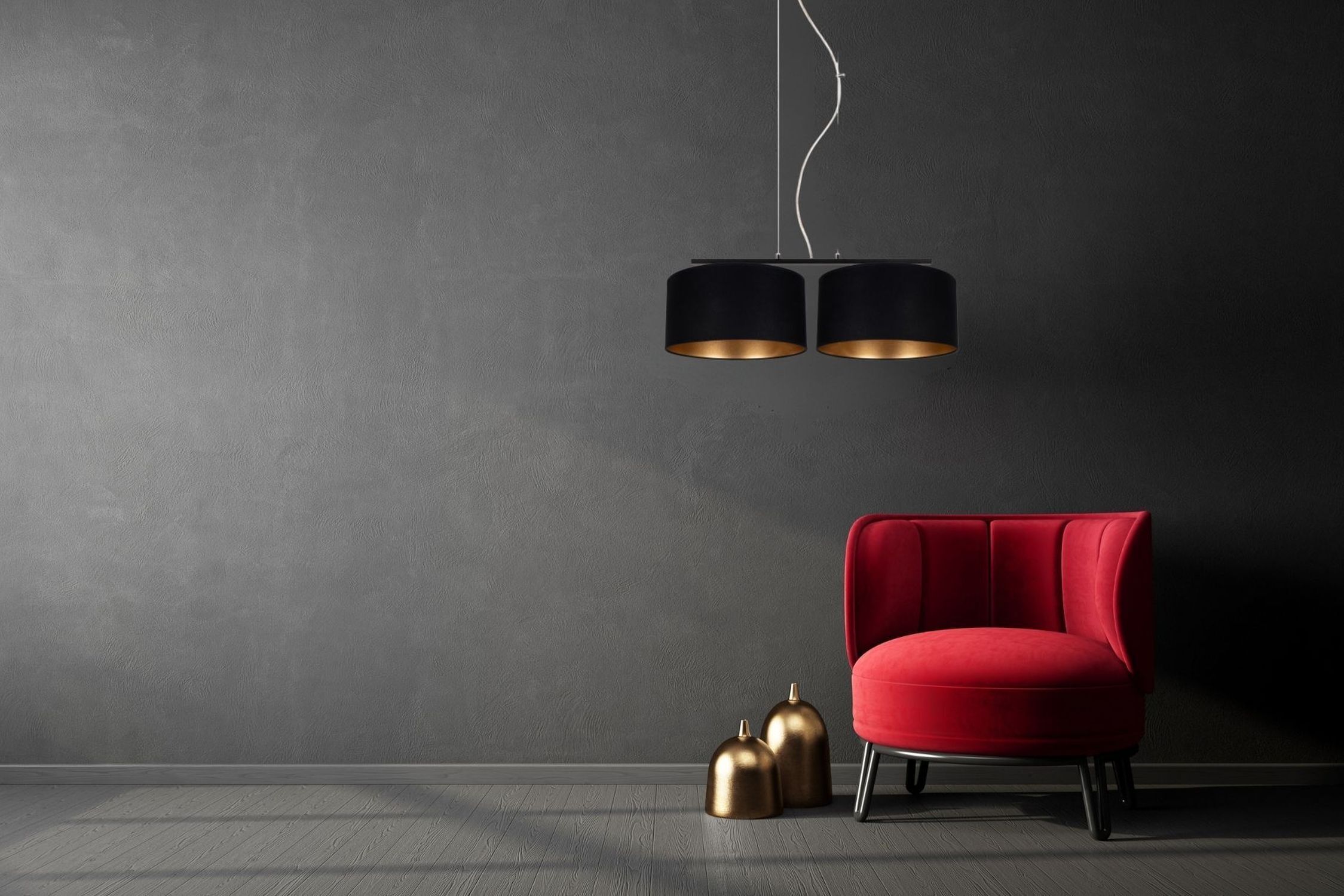 Stoff Hängelampe blendarm Schwarz Gold E27 70 cm lang