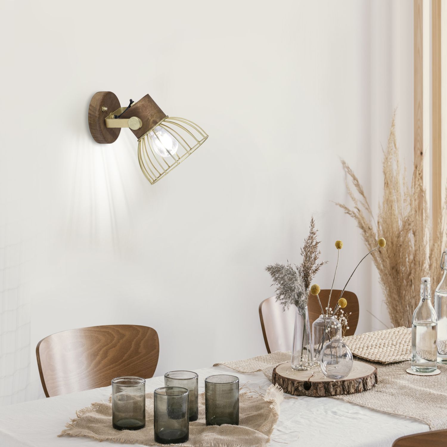 Beweglicher Wandspot Holz Metallschirm E27 B:20 Vintage Lampe, Drinnen, Innenarchitektur