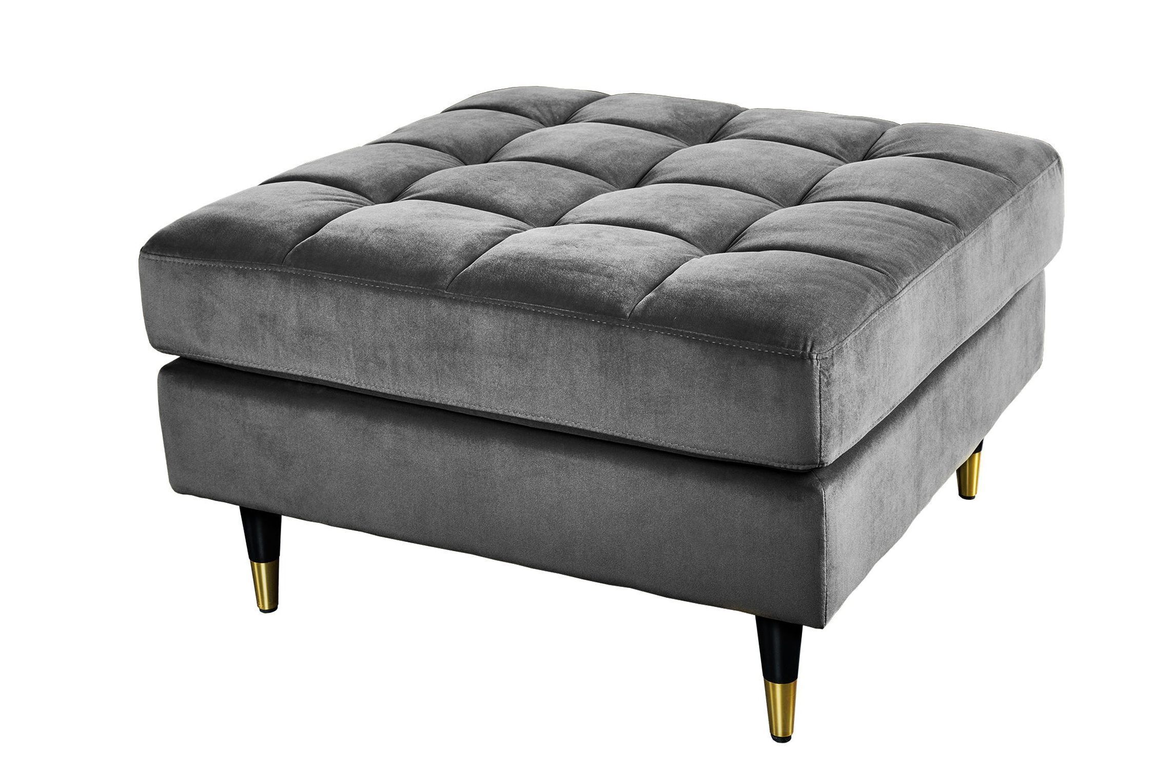 Polsterhocker Samt in Grau Ziersteppung B: 80 cm Retro