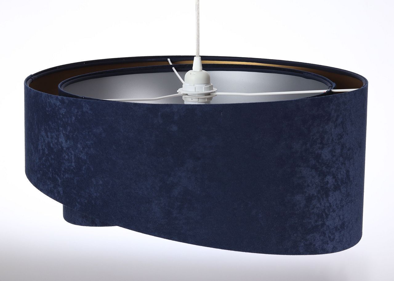 Hängelampe Stoffschirm rund D: 50 cm E27 Blau Gold Silber