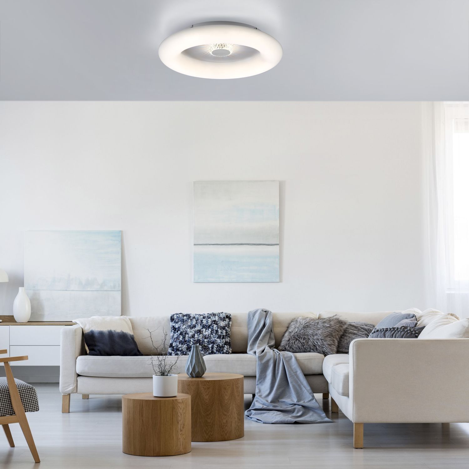 Weiße LED Deckenlampe mit Dimmer Fernbedienung Ø50 cm