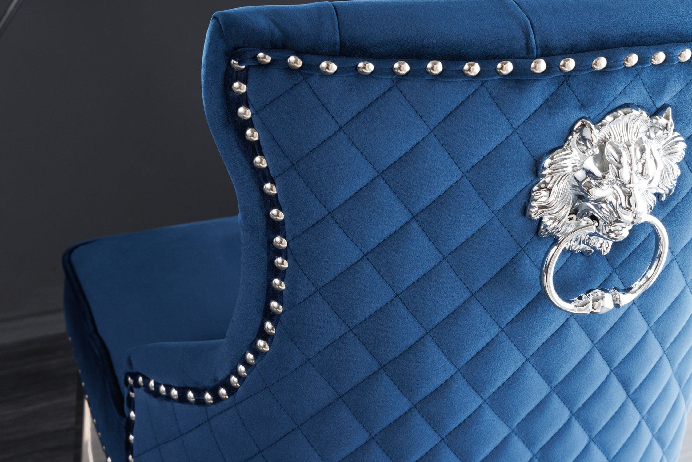 Barhocker Samt Edelstahl in Blau Silber Chesterfield Zubehör, Tasche, Handtasche, Geldbörse, Mobiliar