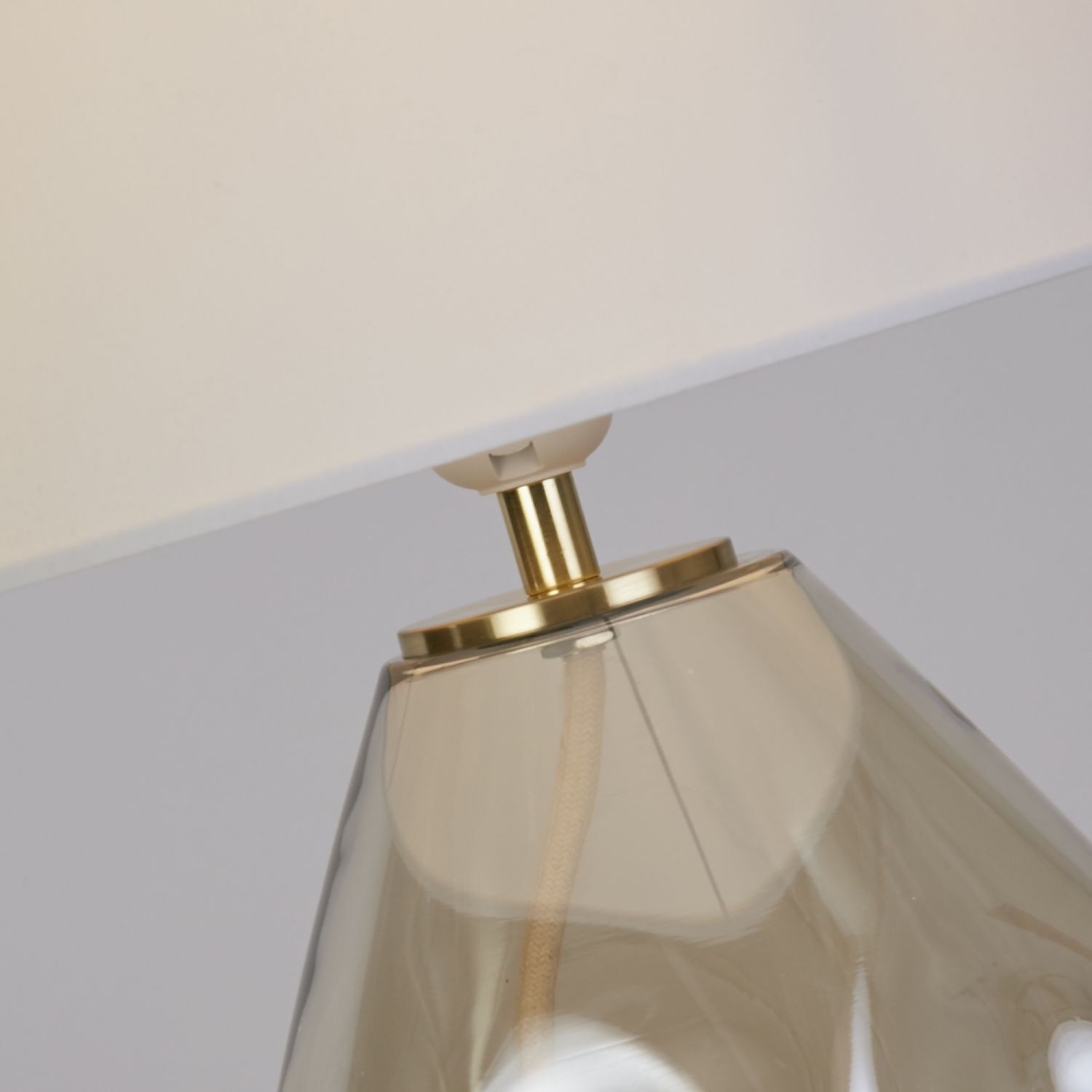 Tischlampe Stoff Glas blendarm 44,5 cm Champagner Weiß Lampe, Lampenschirm, Tischlampe, Kosmetik, Parfüm