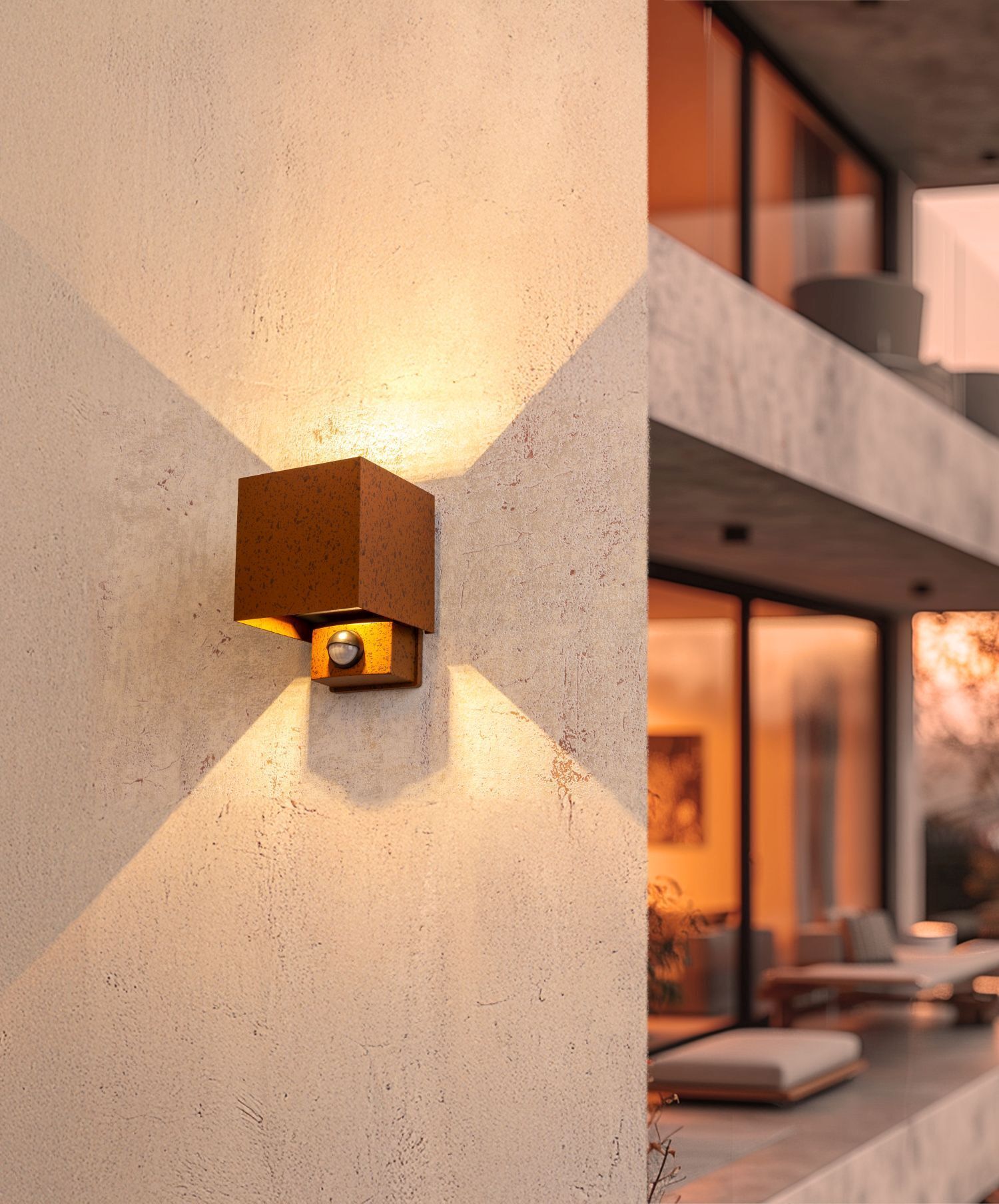 LED Wandlampe Bewegungssensor Rostbraun Up Down IP54