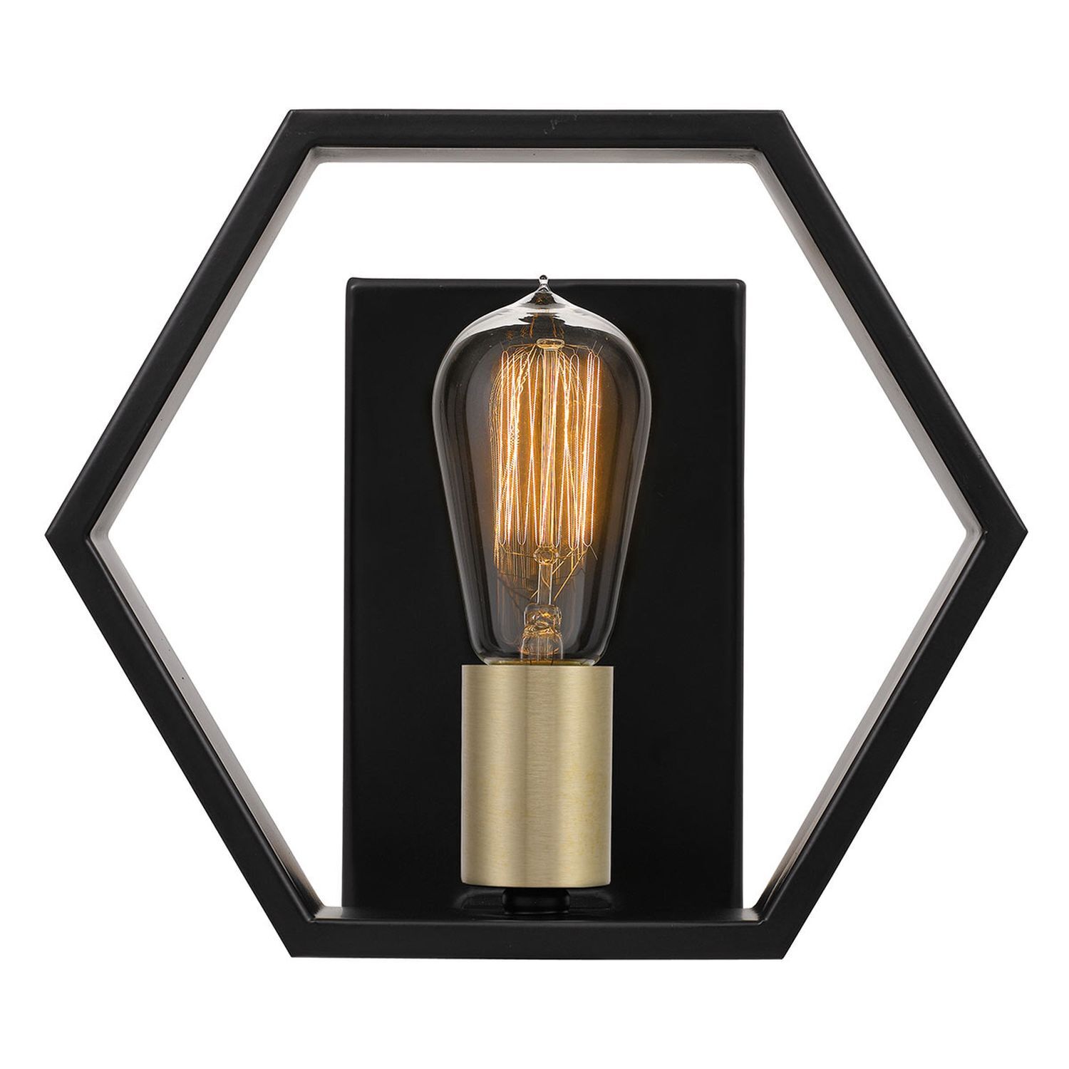 Wandlampe Metall B: 25,4 cm in Schwarz Gold Modern Wandleuchte, Edison-Lampe, Filamentlampe, Geometrische Leuchte, schwarz-gold