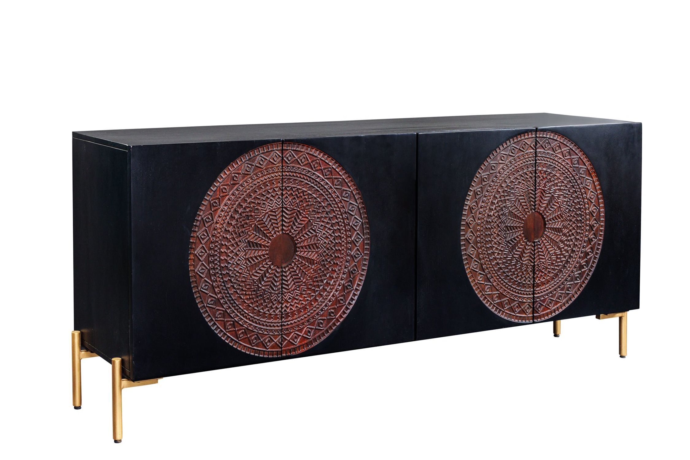 Sideboard 160 cm Holz Metall Schwarz Kupfer Gold Handarbeit Sideboard 160 cm Holz Metall Schwarz Kupfer Gold Handarbeit