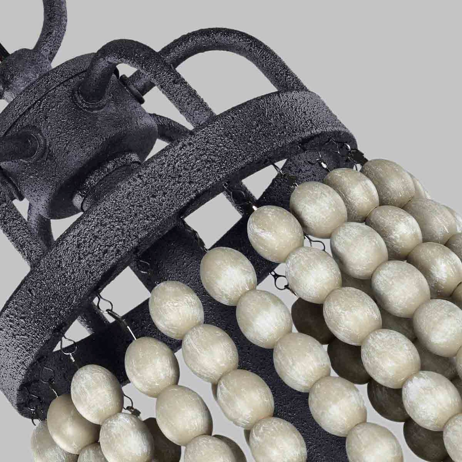 Kronleuchter groß Ø 82,3 cm Rustikal Metall Holz Grau antik Zubehor, Perle, Schmuck