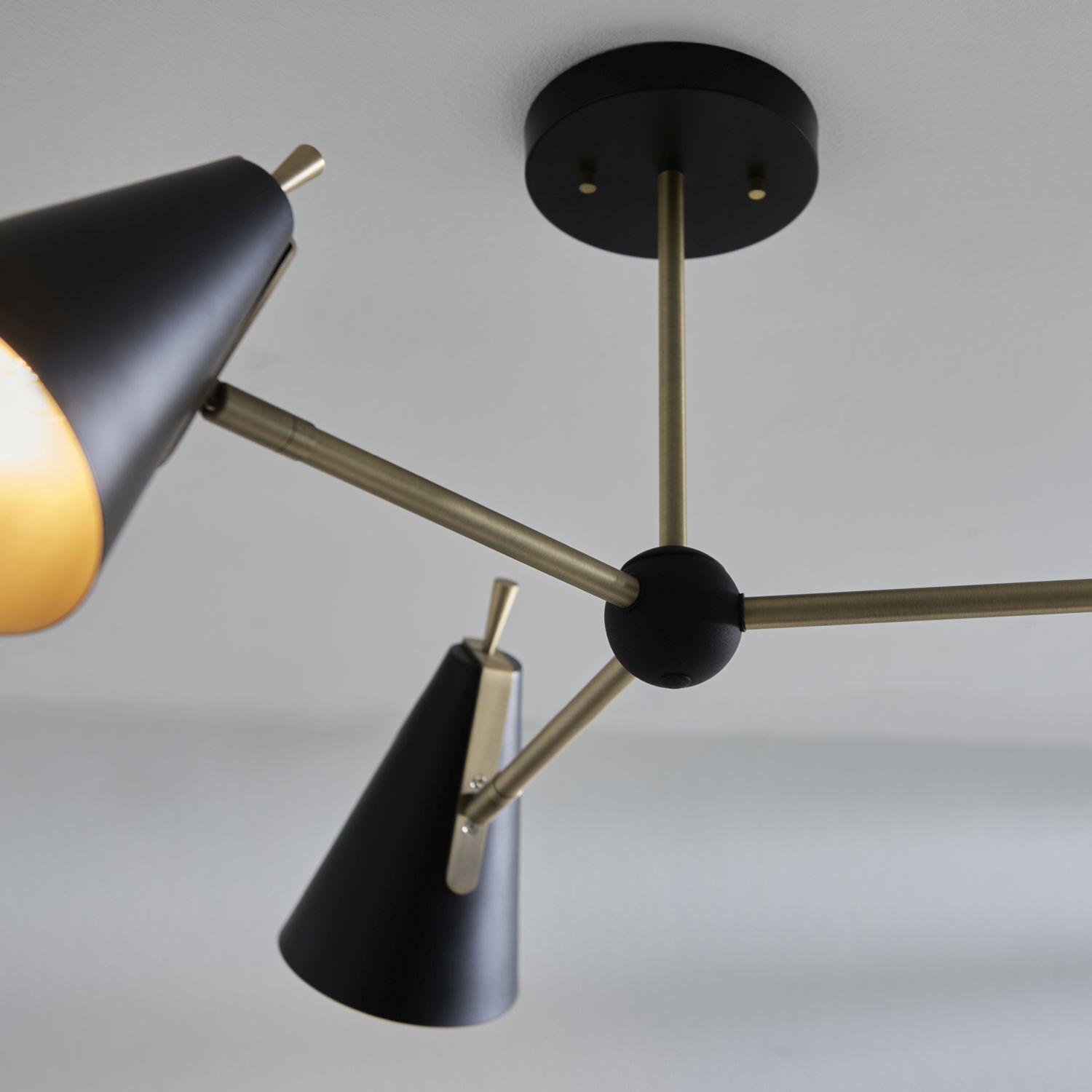 Deckenlampe Metall B: 83 cm in Schwarz Messing 3-flammig E14