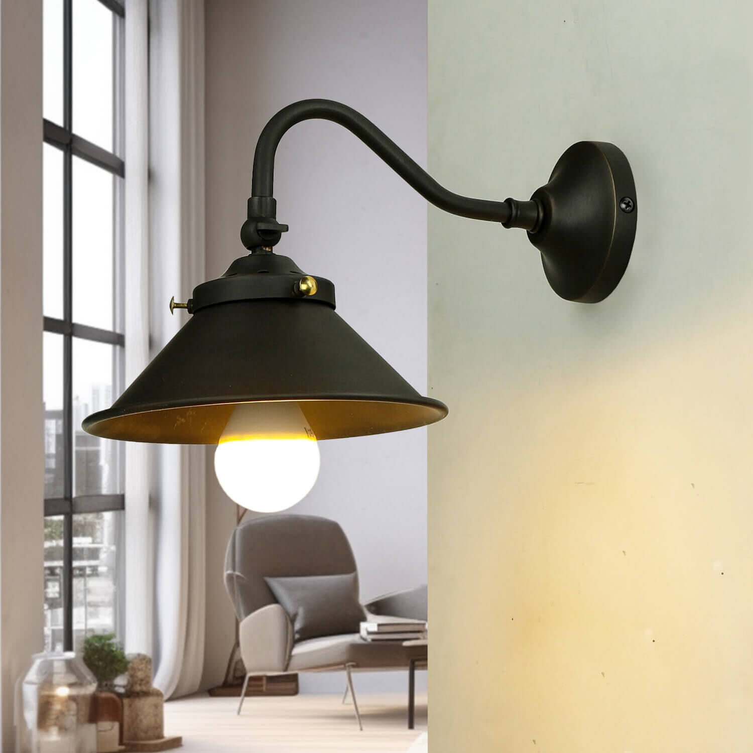 Wandleuchte Bronze Dunkel aus Echt-Messing Lampe, Lampenschirm