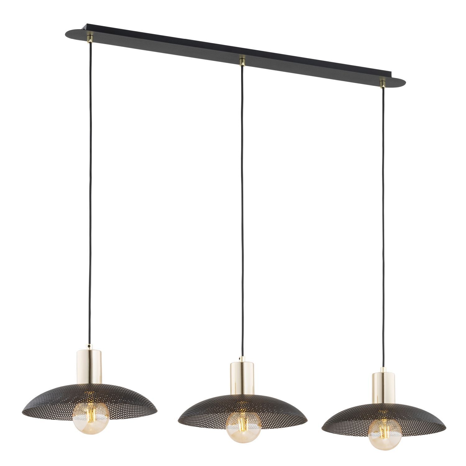 Pendelleuchte 3-flammig L: 90 cm Metall Schwarz Gold E27