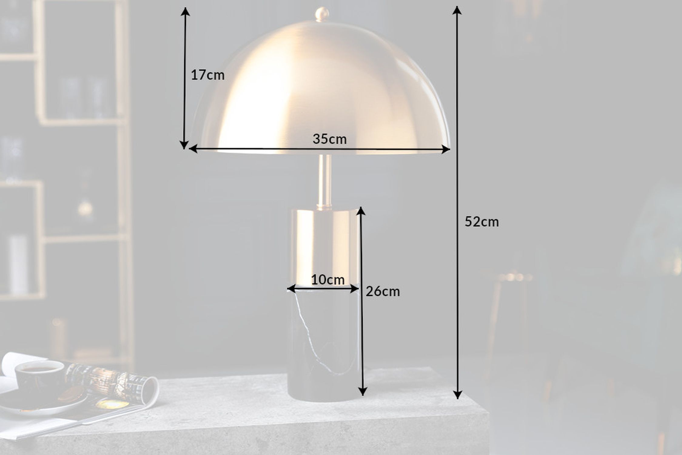 Tischlampe Metall Schwarz Gold Leselicht E27 52 cm hoch