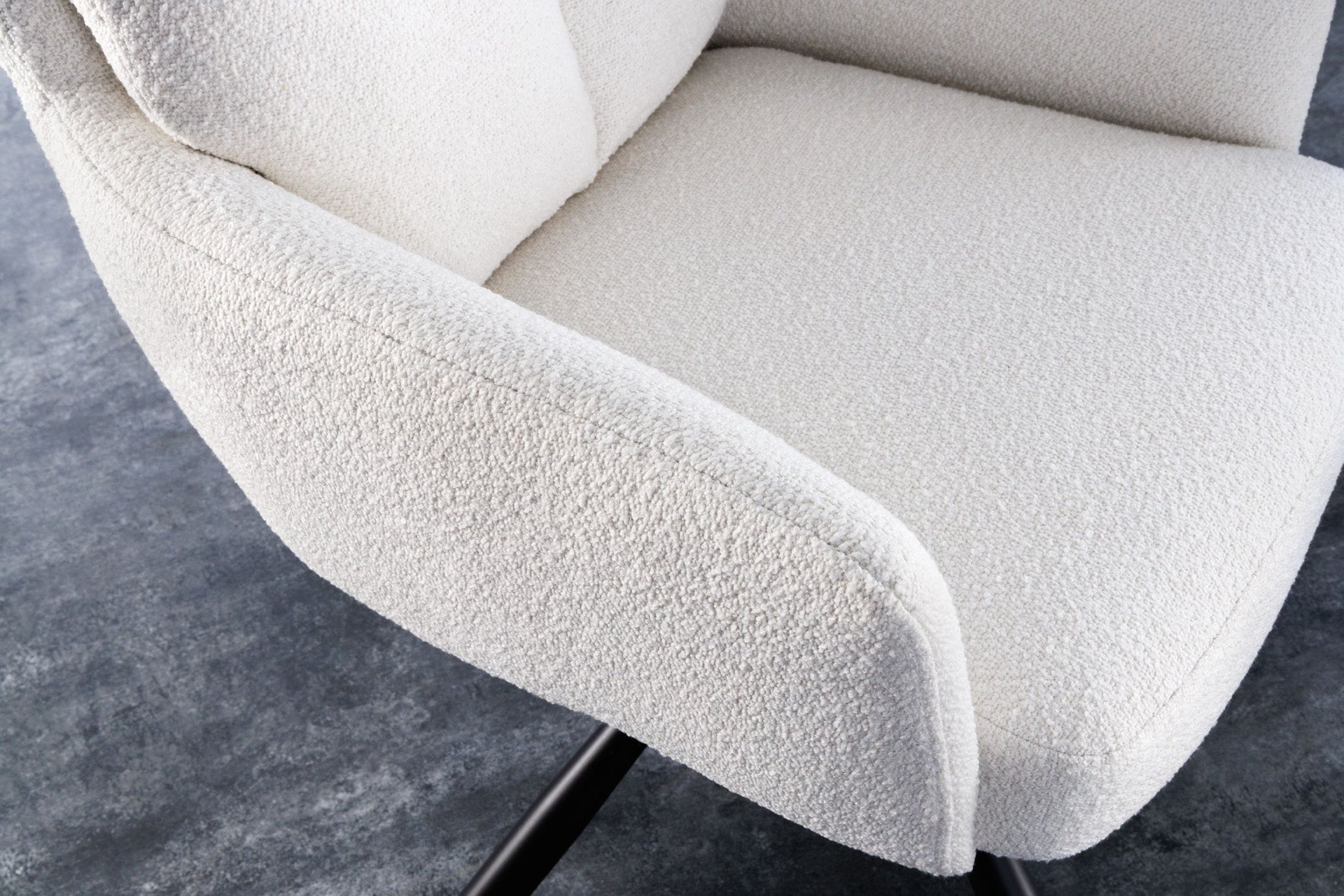 Drehstuhl ohne Rollen aus Bouclé Metall Weiß Schwarz Moebel, Stuhl, Sessel