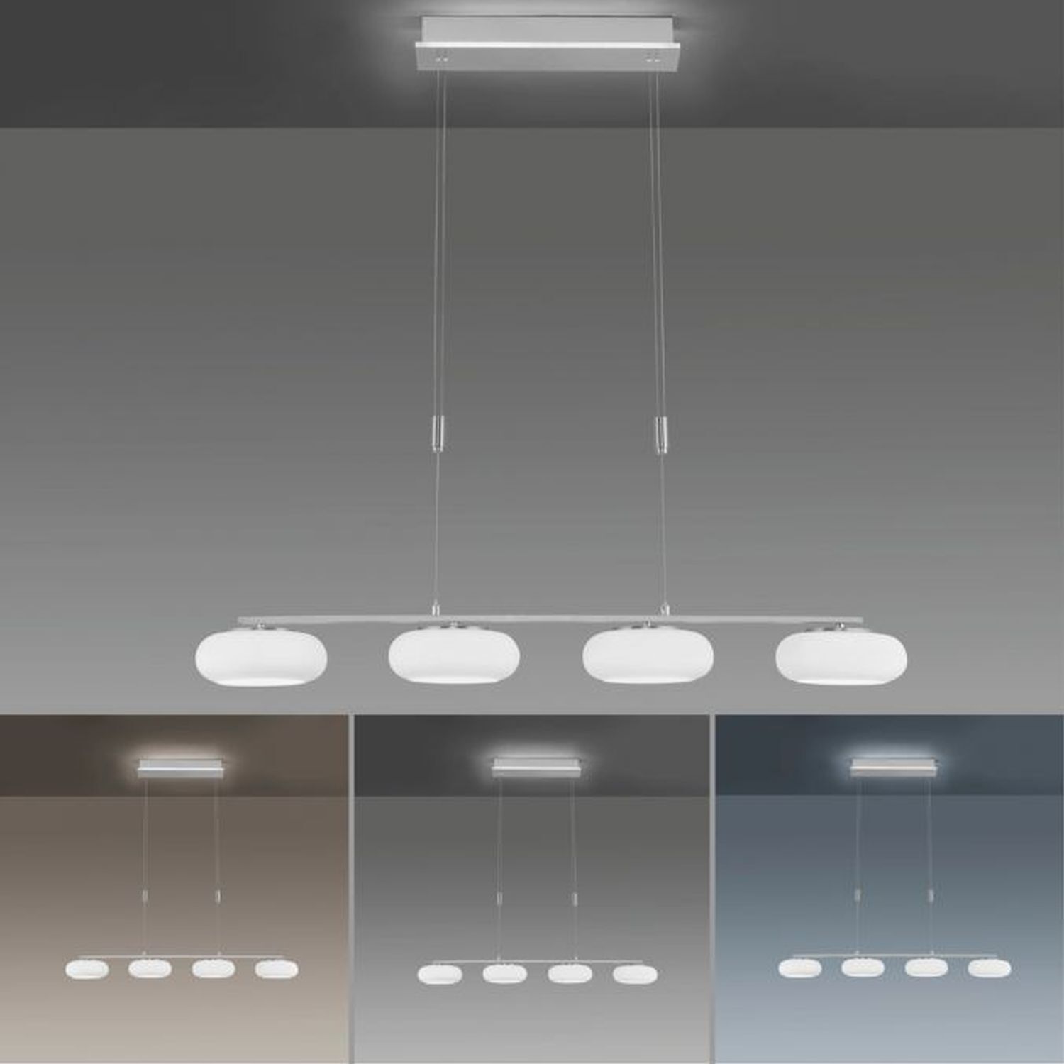 LED Hängelampe Glas in Stahl 108 cm 38 W Fernbedienung Deckenleuchte, Beleuchtung, Leuchter, Lampe