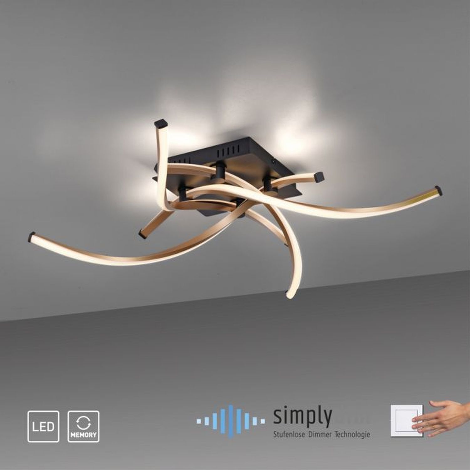 Dimmbare LED Deckenlampe Schwarz Gold L:78 cm 4220 lm Deckenleuchte