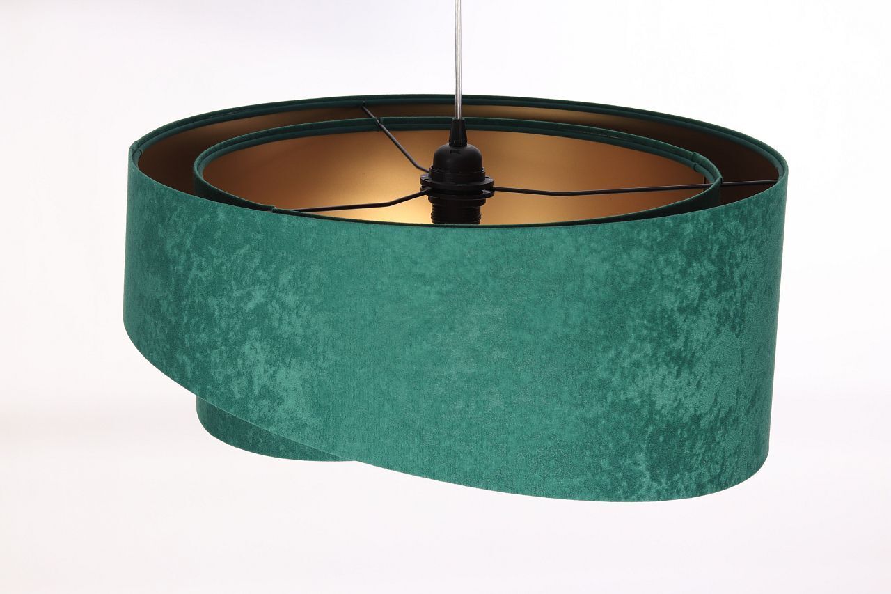 Hängeleuchte Stoff E27 rund D: 50 cm Grün Gold Velours Optik